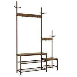 ALEXOUN - Multi- Heavy-Duty Rolling Garment Rack - 3 Tiers, Adjustable Wire Shelving,Clothes Rack with 2 Rods & Hooks for Clothing - Brown