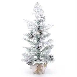 Costway - 3 ft Unlit Holiday Decoration Tree with 25 Cypress PE Leaves, 7 Natural Pine Cones - Green & White