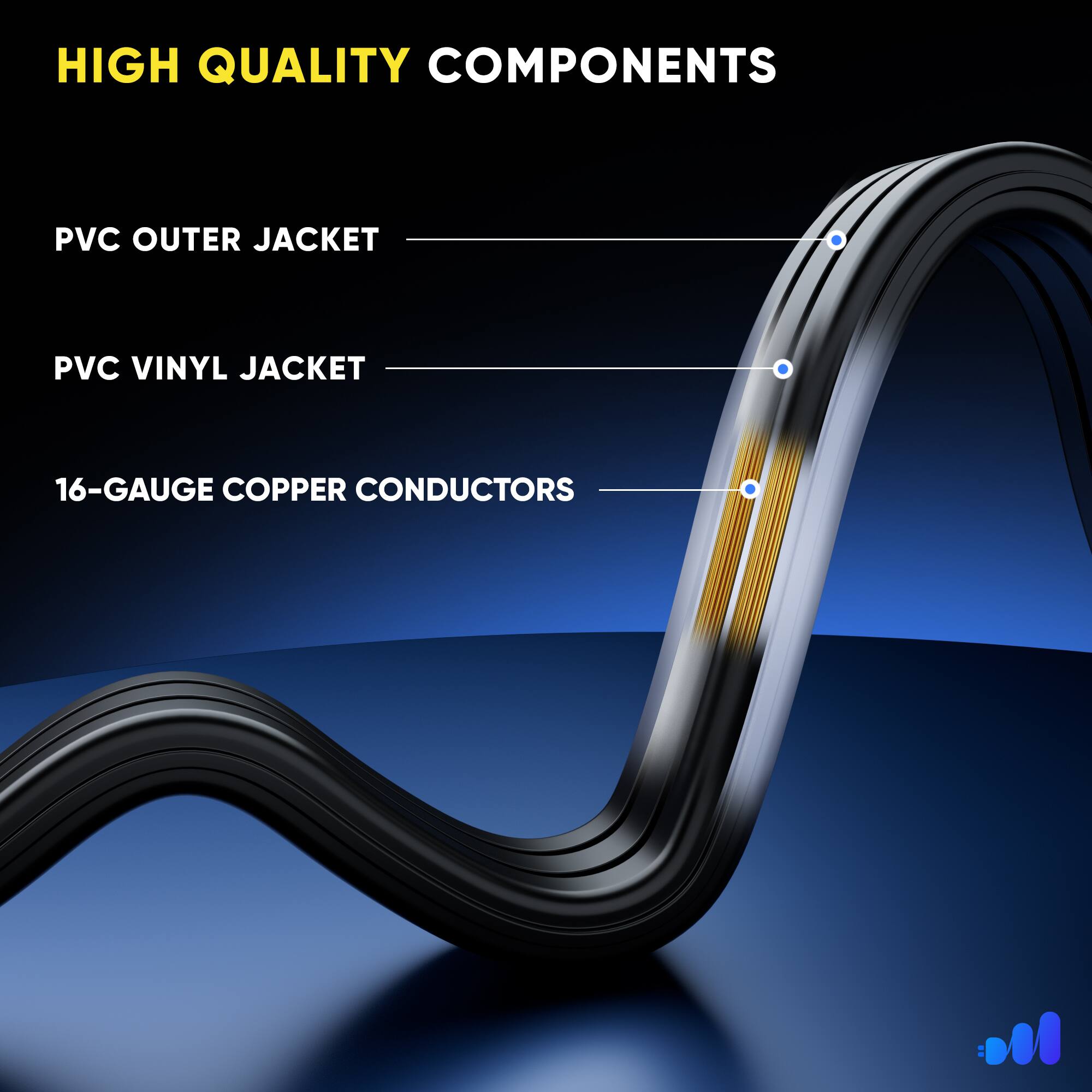 HIGH QUALITY COMPONENTS
PVC OUTER JACKET
PVC VINYL JACKET
16-GAUGE COPPER CONDUCTORS