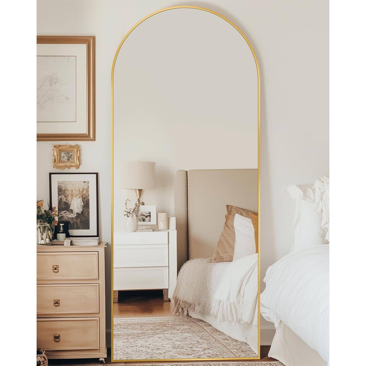 Left. Live At Space - Full Length Mirror 58"x19" Arched Floor Glassless With Stand Mirrors Freestanding Wall Mounted For Living Room - Black-71"L x 32"W.