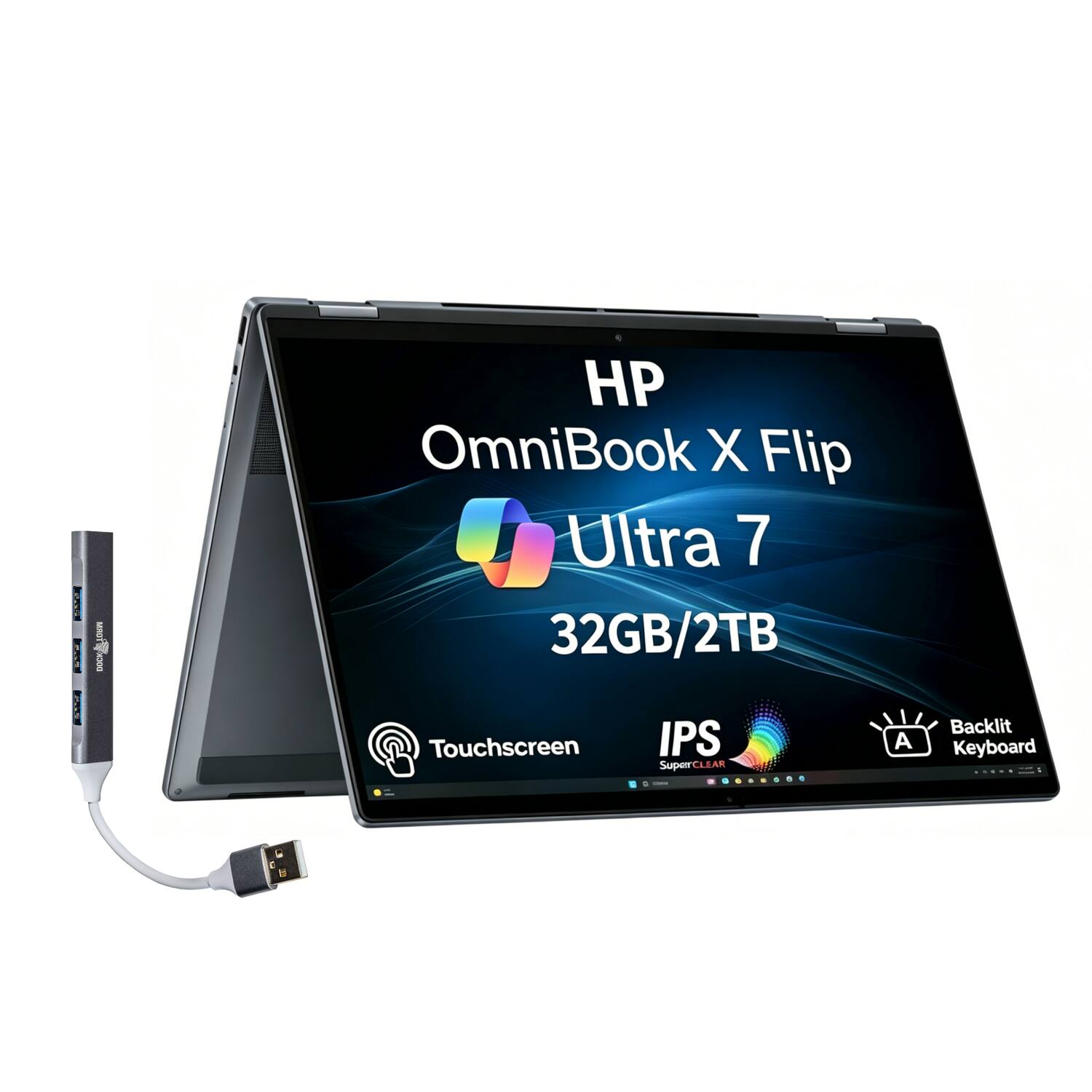 HP OmniBook X Flip Ultra 7 32GB/2TB Touchscreen IPS SuperCLEAR Backlit Keyboard