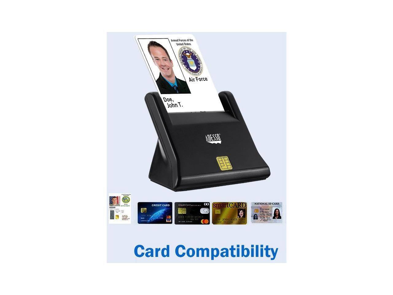 - Armed Forces of the United States
- Air Force
- Doe, John T.
- ADESSO
- CREDIT CARD
- smartCARD
- NATIONAL ID CARD
- Card Compatibility