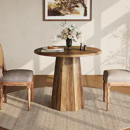 Tribesigns - LITTLE TREE 31.5" Round Dining Table for 4, Wood Kitchen Table with Wooden Tabletop and Octagonal Base for Dining Room - Deep Brown
