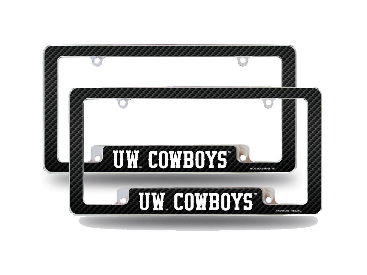 Wyoming Cowboys (Set of 2) Chrome Metal License Plate Frames with Carbon Fiber Design