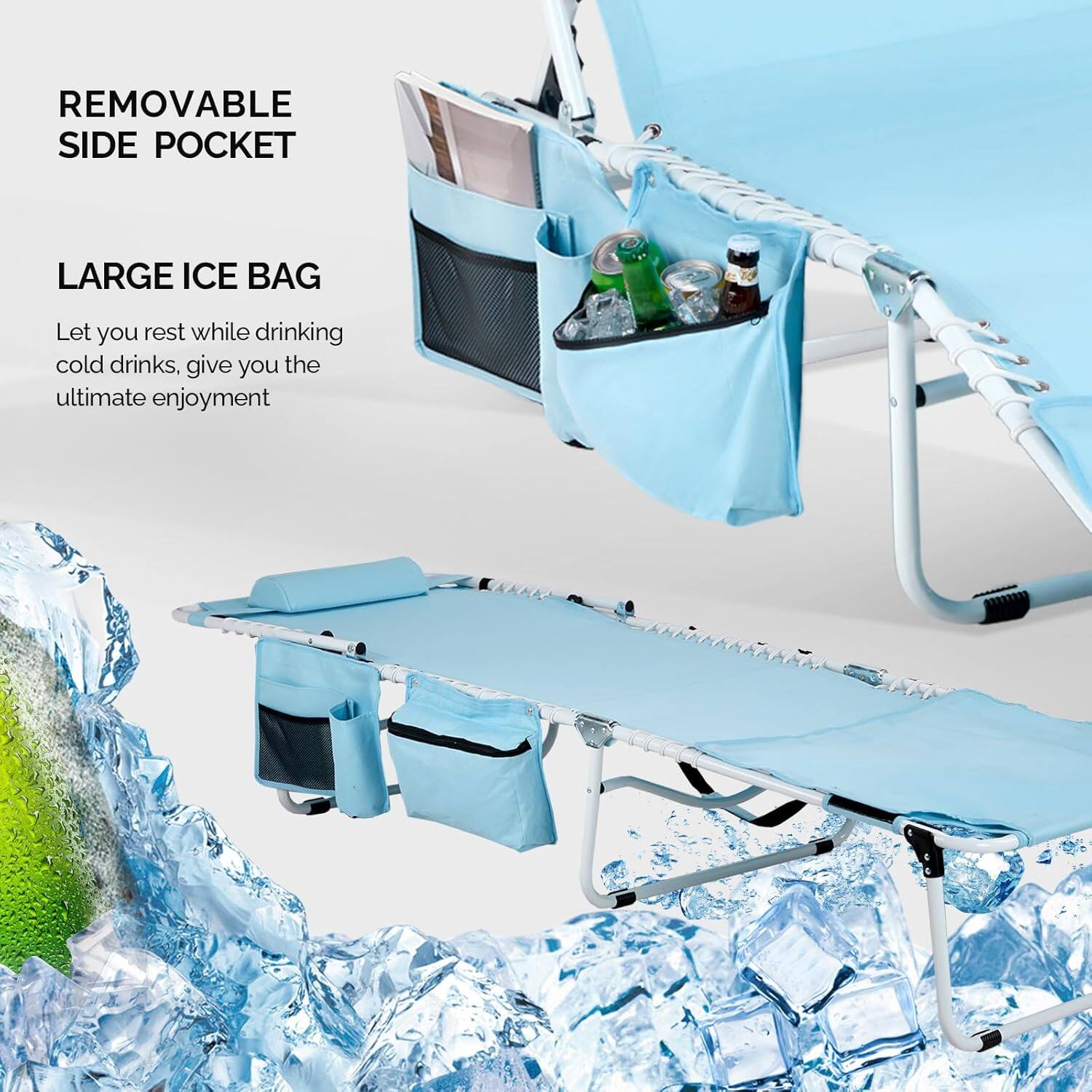 REMOVABLE SIDE POCKET

LARGE ICE BAG

Let you rest while drinking cold drinks, give you the ultimate enjoyment