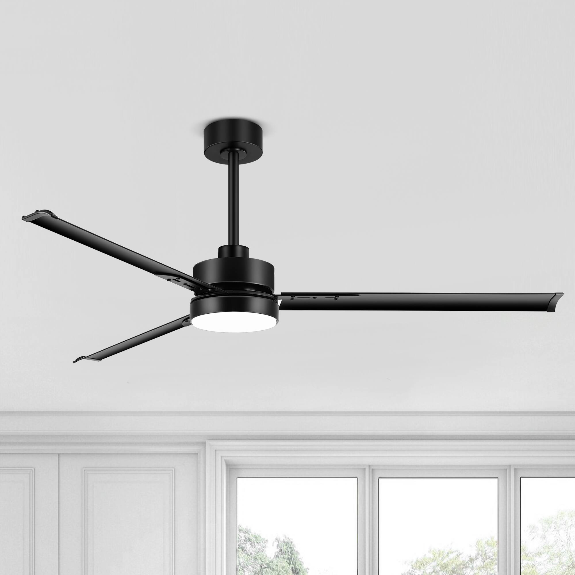 Back. Breezary - 65'' Ceiling Fan with 3 Aluminum Blades, 3-Color Light, 6-Speed DC Motor, Remote Control with Timer & Memory - Matte Black.