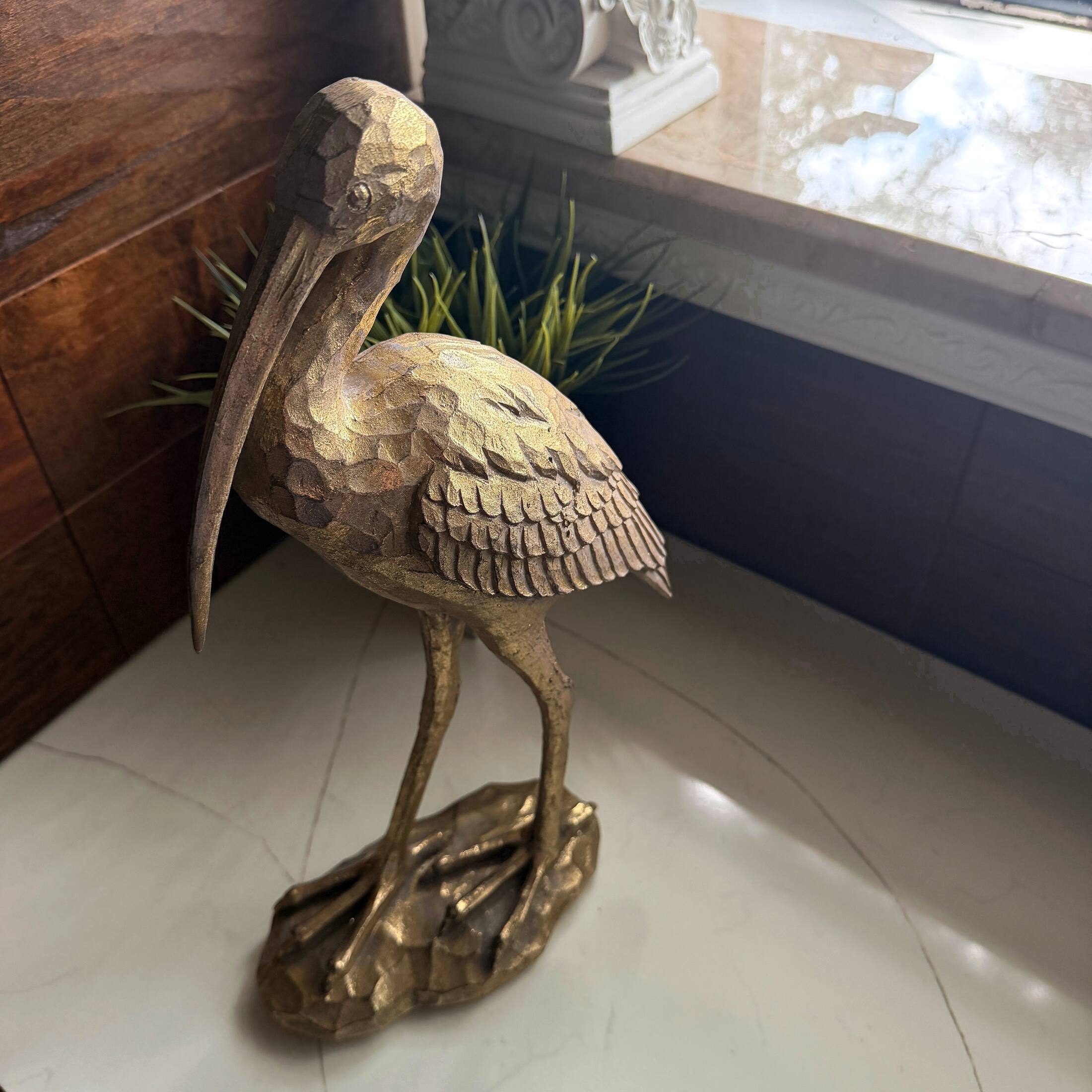 Alt View 5. Things2Die4 - Gold Pelican Statue 16 Inch Tall Resin Bird Sculpture Coastal Decor - Gold.