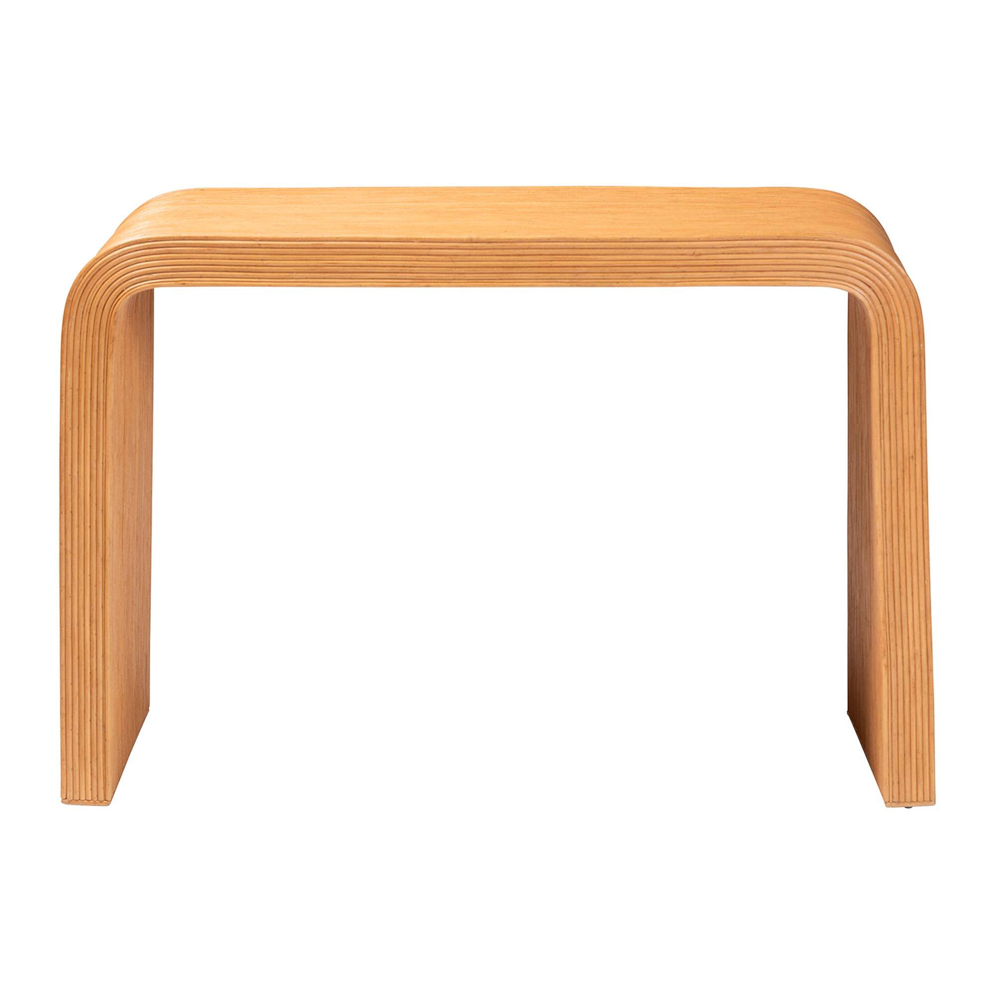 Angle. bali & pari - Guevara Bohemian Fluted Rattan Console Table - Light Honey.