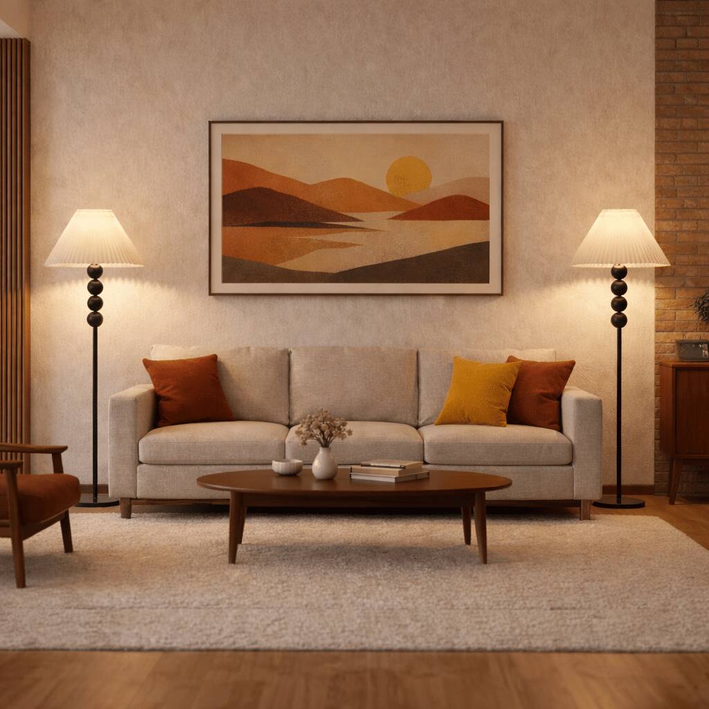 Alt View 5. Akoasm - 65" Mid-Century Modern Floor Lamp - Wood Base & Pleated Shade, 3-Temperature Bulb Included for Living Room Bedroom.