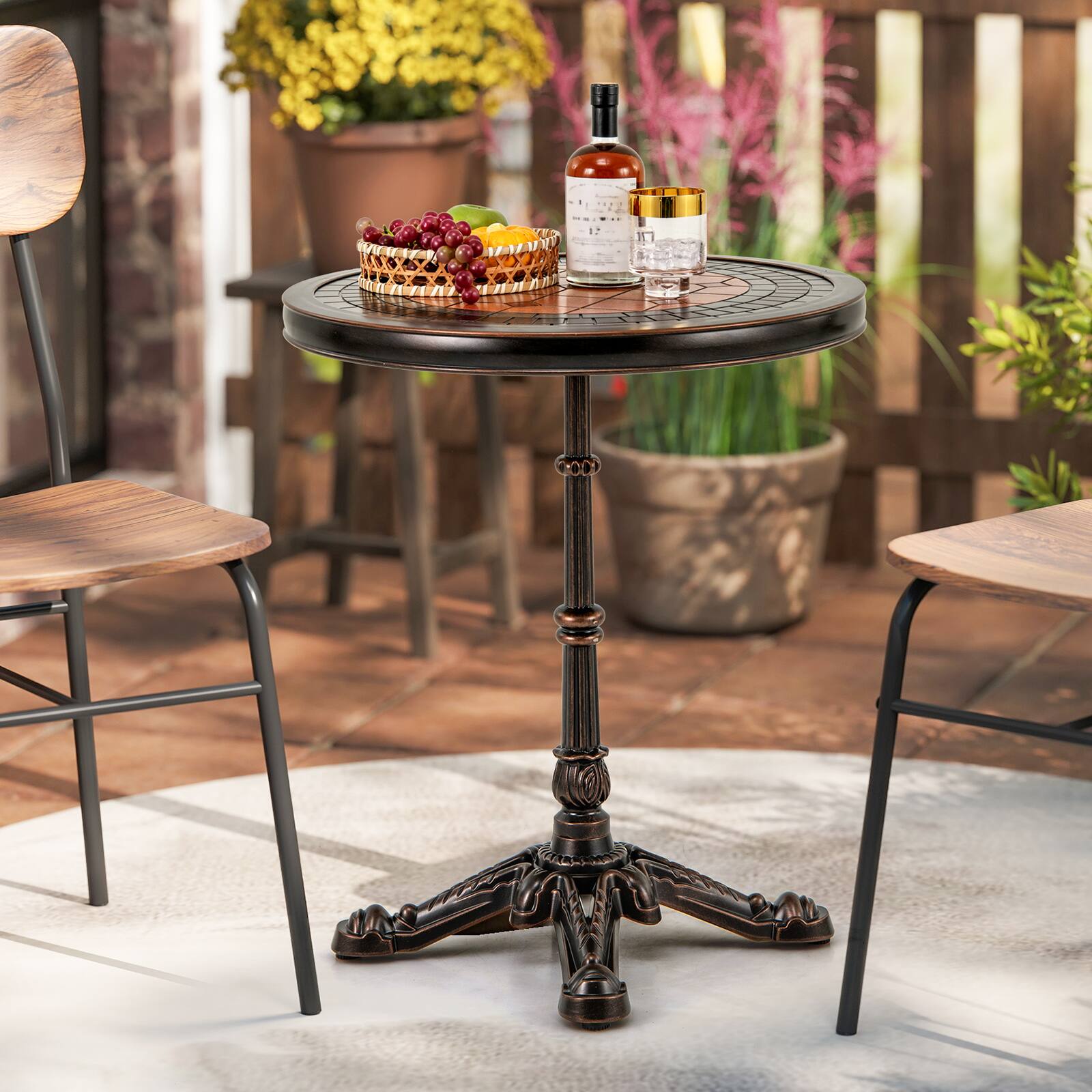Alt View 1. Costway - Costway 32" Patio Dining Table with 1.6" Umbrella Hole & Lid DPC Tabletop for Backyard - Bronze.