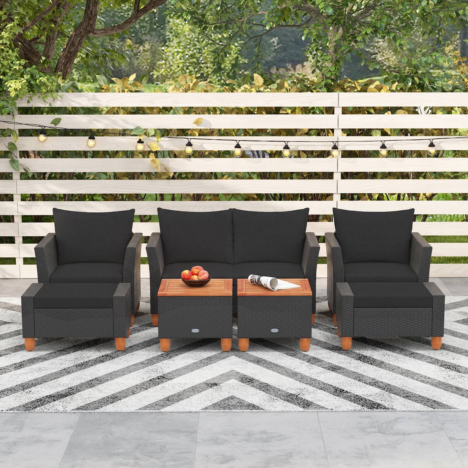 Alt View 3. Costway - Costway 7 PCS Patio Furniture Set with Loveseat Armchairs Ottomans & Storage Table - Black.