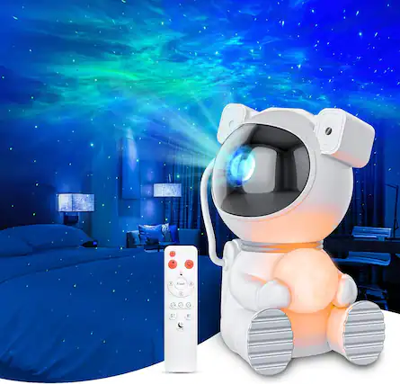 Front. AENKYO - Astronaut Galaxy Projector, Star Projector with Timer and Remote, Night Light with Moon Lamp for Kids, Room Decor Gift.