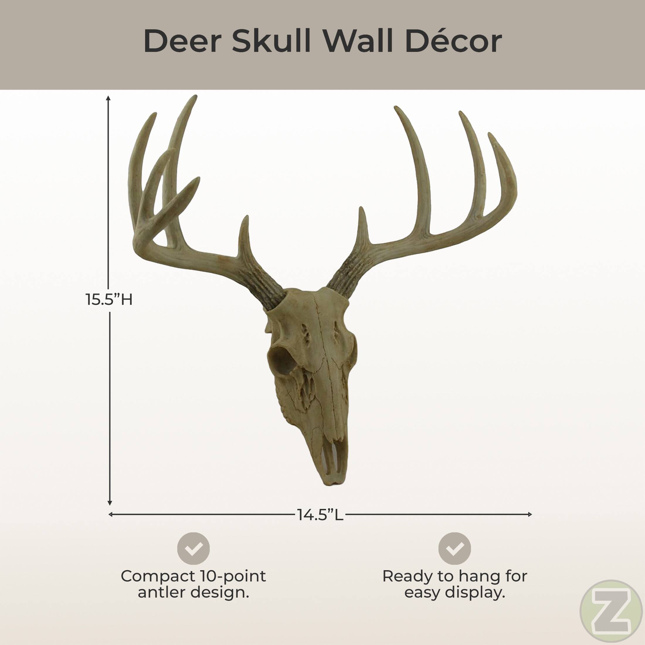 Deer Skull Wall Décor  
15.5"H 14.5"L  
Compact 10-point antler design.  
Ready to hang for easy display.