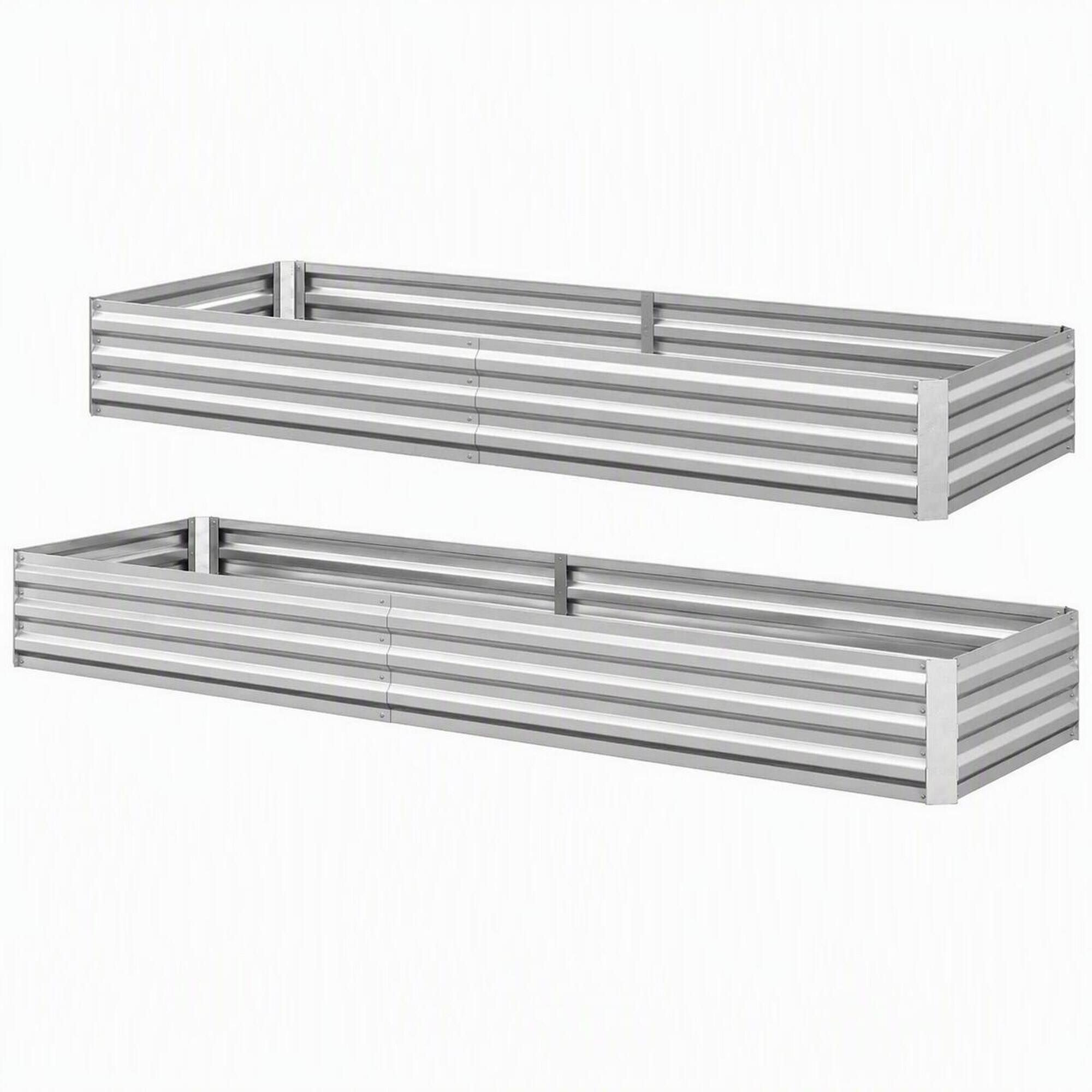 Front. RYHNUYNE - Galvanized Steel Raised Garden Bed 95x35.75x11.75 Inch Open Bottom Metal Planter Box for Vegetables Flowers Silver - Silver.