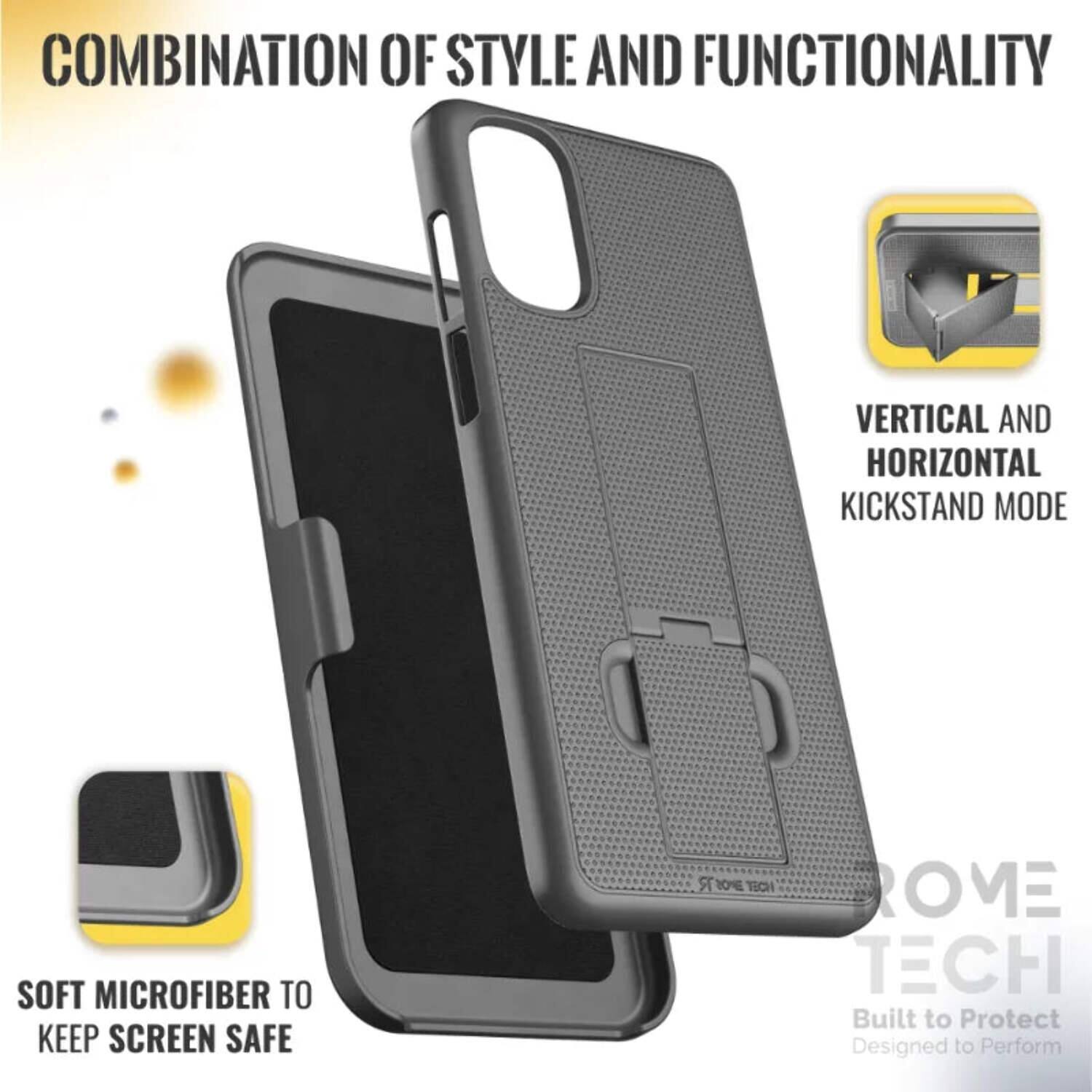 COMBINATION OF STYLE AND FUNCTIONALITY

VERTICAL AND HORIZONTAL KICKSTAND MODE

SOFT MICROFIBER TO KEEP SCREEN SAFE

ROME TECH

Built to Protect
Designed to Perform