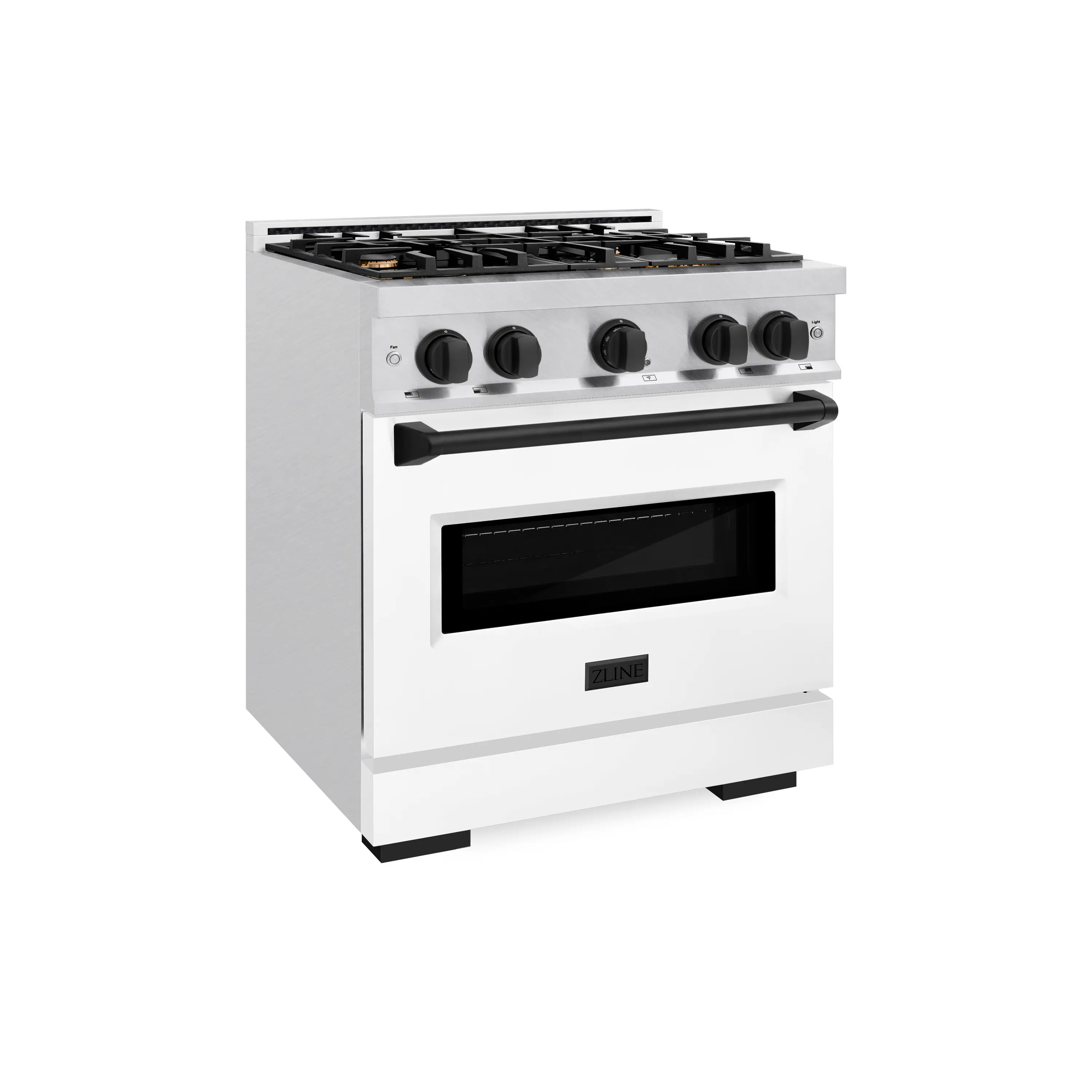 Angle. ZLINE - ZLINE Autograph 30 in. Classic Satin Steel Gas Range with Black Accents (CGRSZ-WM-30-MB) - Black Matte.