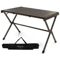 Costway 4-6 Person Portable Aluminum Camping Table Lightweight Roll Up Table - Brown - Front_Zoom