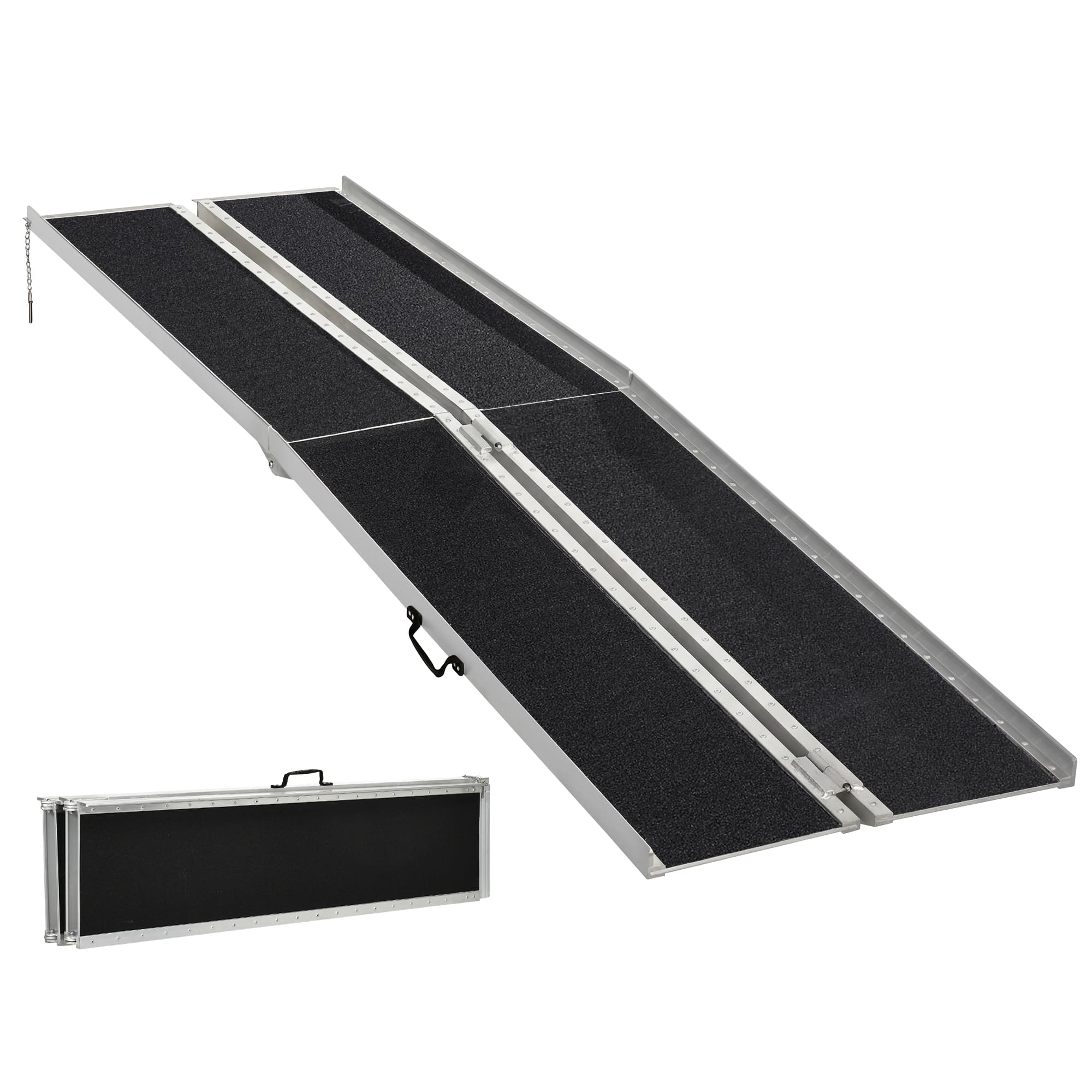 Front. Homcom - 10' Skidproof Portable Wheelchair Ramp for Home, Steps, Doorways, Carpeted Foldable Handicap Ramp - Black.