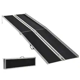 Homcom - 10' Skidproof Portable Wheelchair Ramp for Home, Steps, Doorways, Carpeted Foldable Handicap Ramp - Black