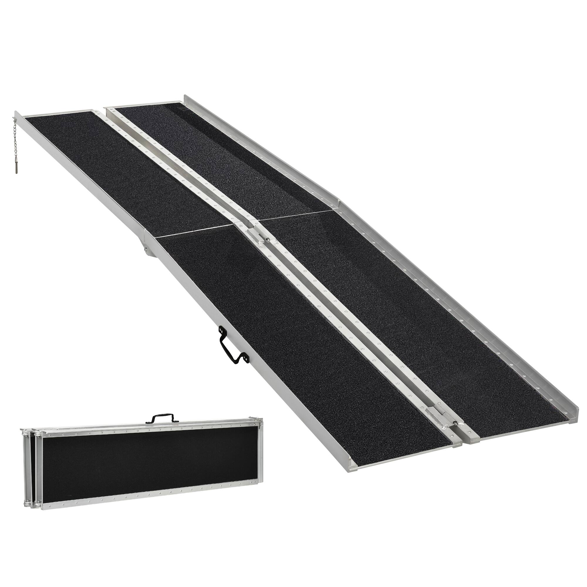 Front. Homcom - 10' Skidproof Portable Wheelchair Ramp for Home, Steps, Doorways, Carpeted Foldable Handicap Ramp - Black.