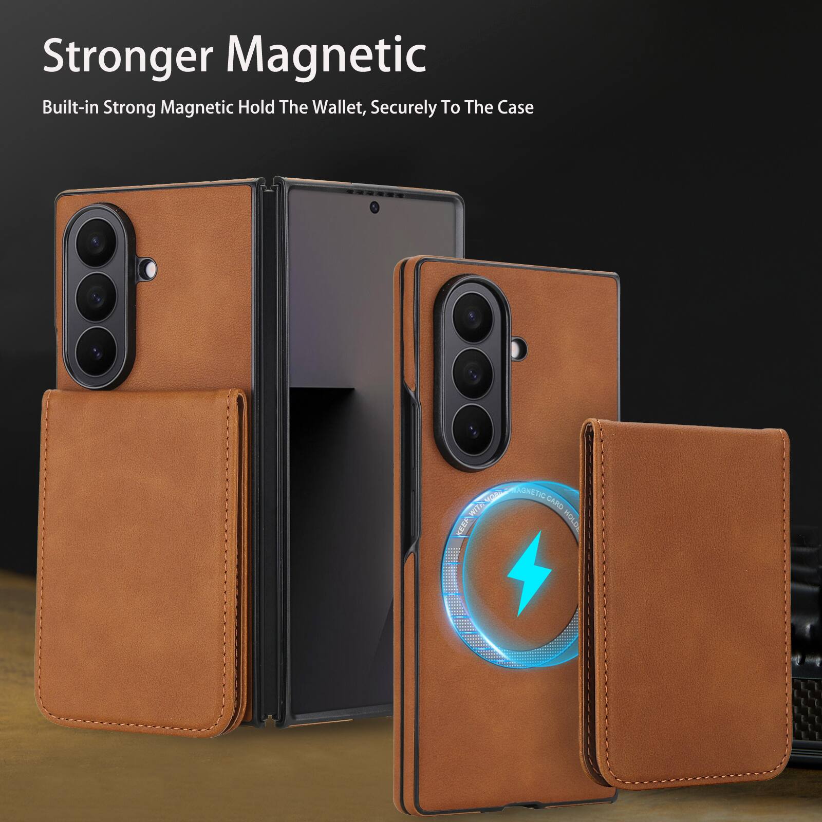 Stronger Magnetic  
Built-in Strong Magnetic Hold The Wallet, Securely To The Case