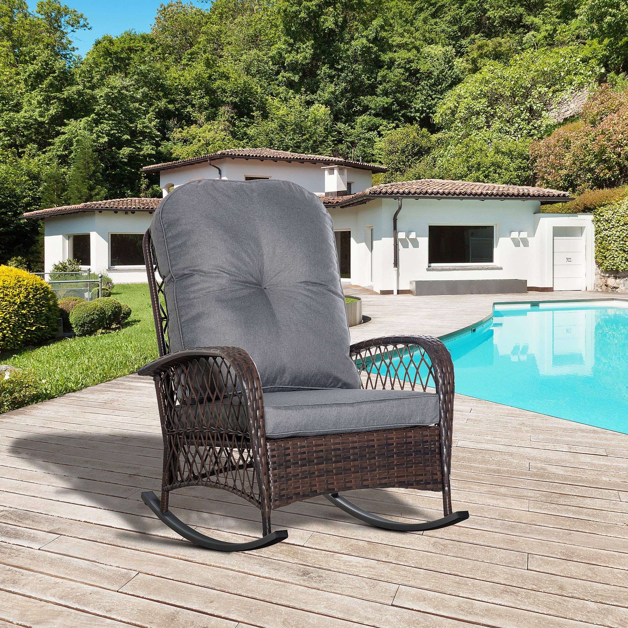 Alt View 1. Outsunny - Porch Rocker w/ Plush Cushion - Light Grey.