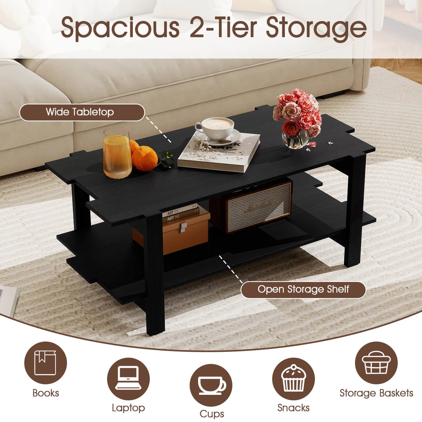 Spacious 2-Tier Storage

Wide Tabletop

Open Storage Shelf

Books
Laptop
Cups
Snacks
Storage Baskets