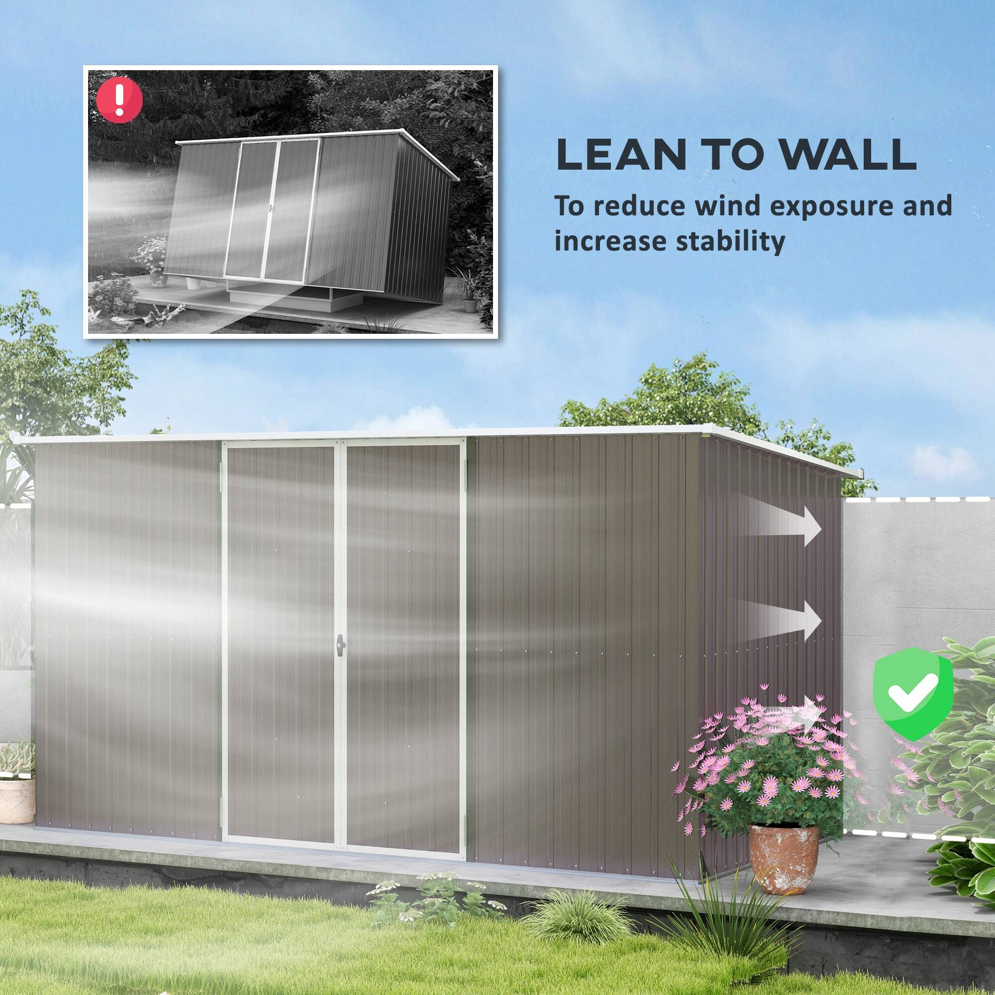 LEAN TO WALL  
To reduce wind exposure and increase stability
