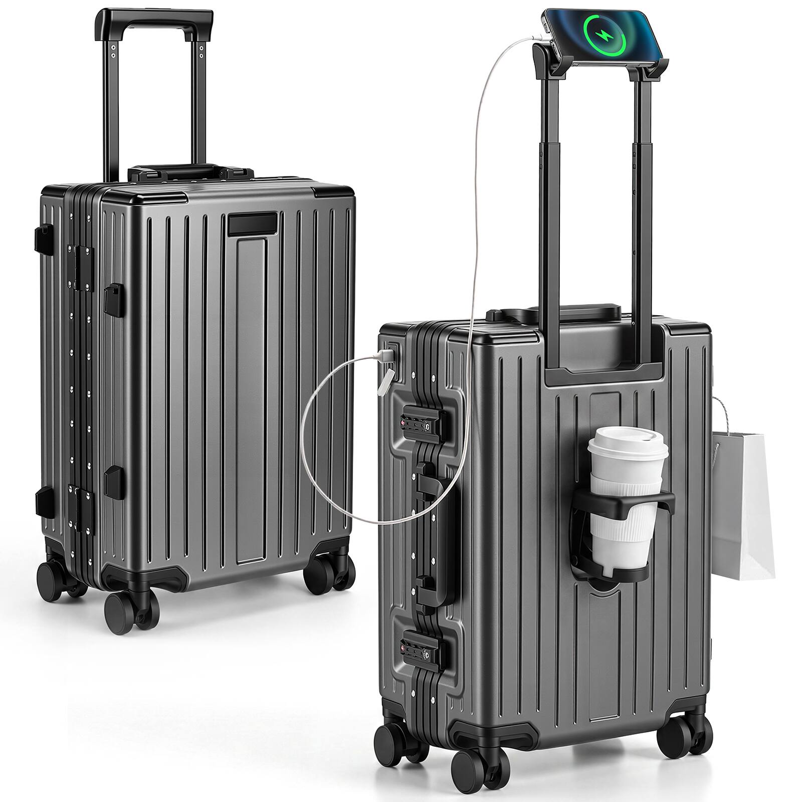 Alt View 1. Sugift - 20 Inch Carry-On Luggage with Aluminum Frame Hardshell 38L Capacity and TSA Lock Spinner Wheels - Black.