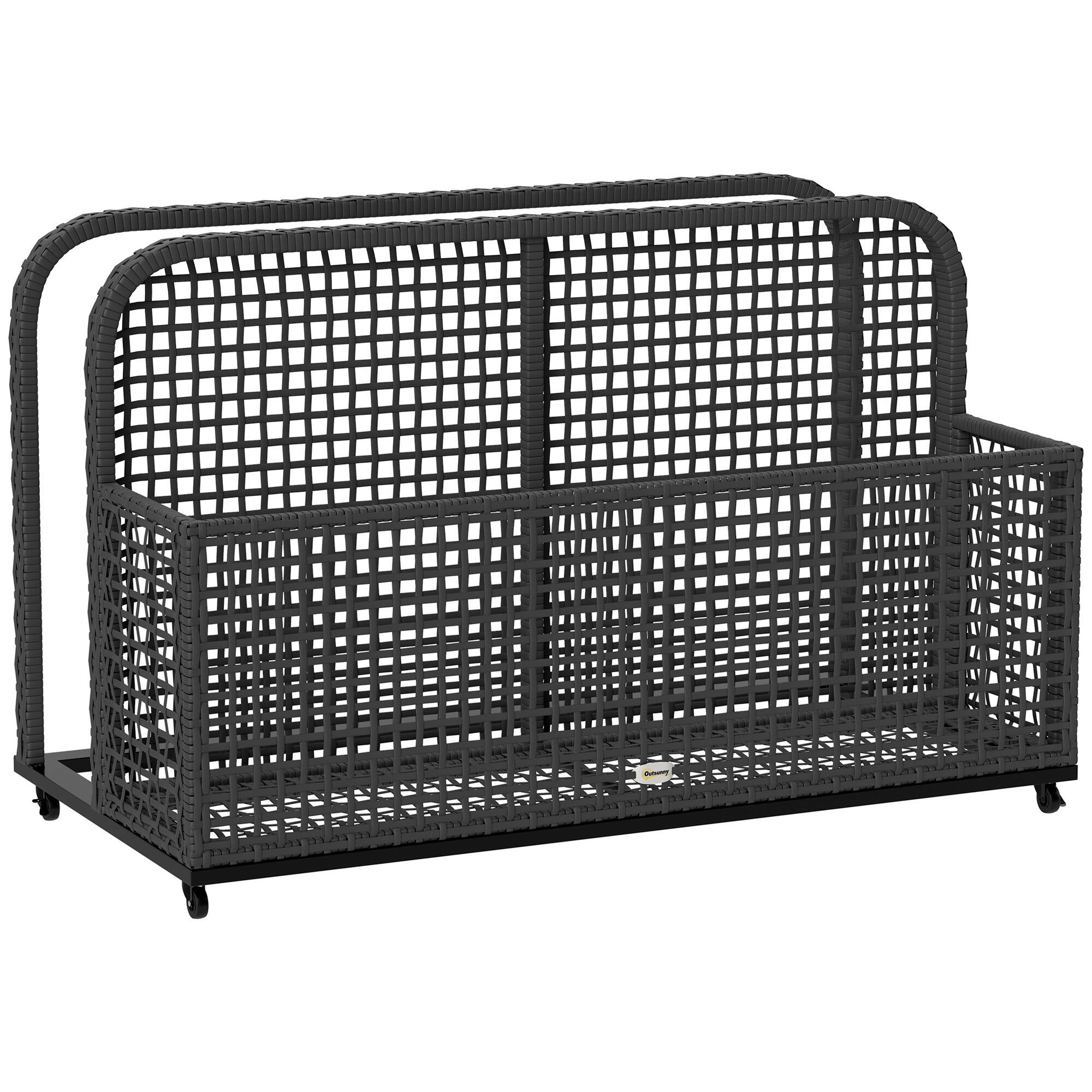 Front. Outsunny - Outsunny Patio Wicker Pool Float Storage with Wheels, Outdoor Rolling PE Rattan Pool Caddy - Dark Gray.