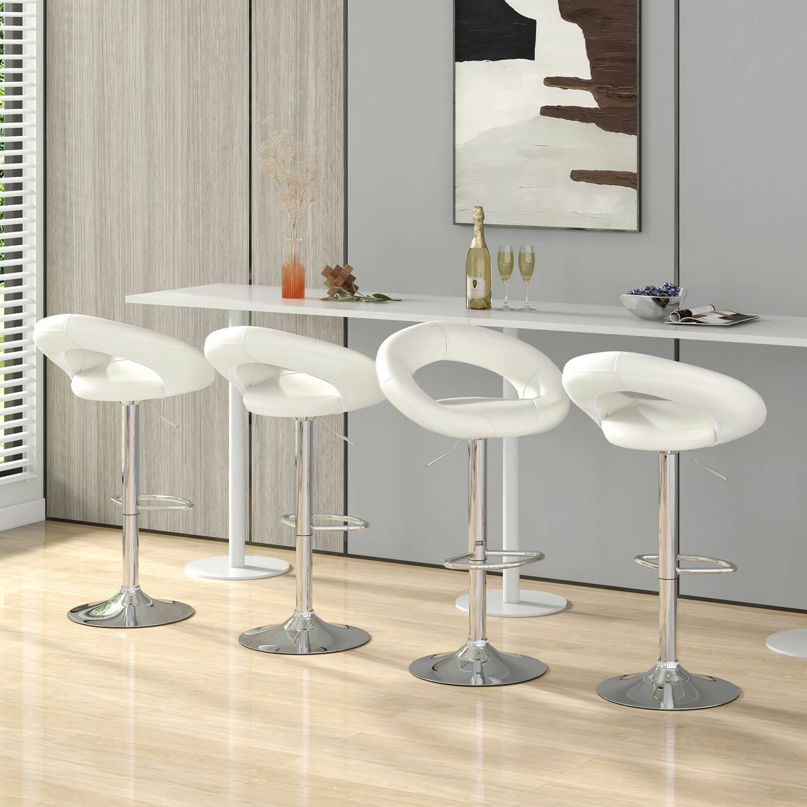 Alt View 3. Costway - Costway Set of 4 Adjustable Bar Stools Swivel Pub Chairs Barstools PU Leather - White.