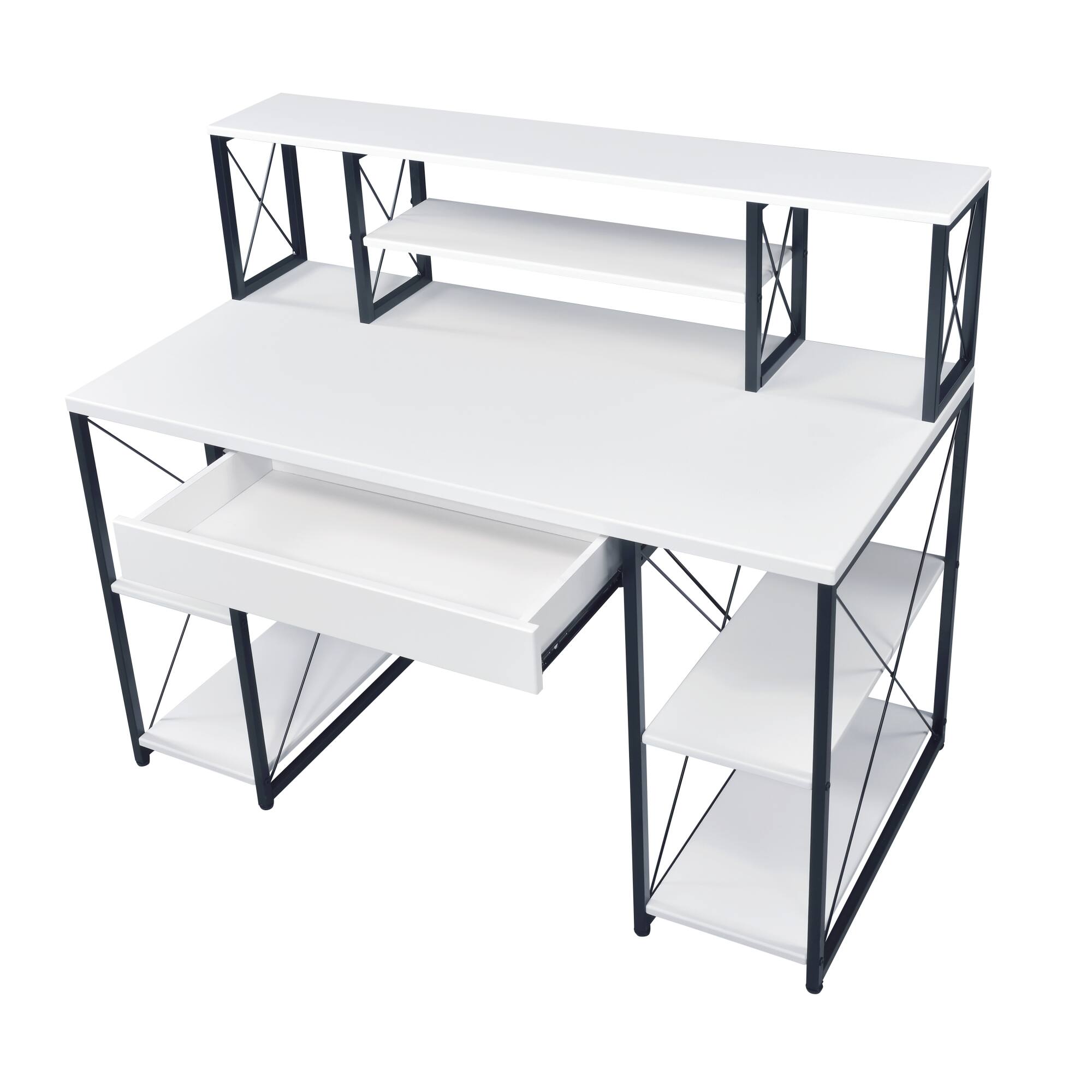 Left. GOODSILO - All-Purpose Writing Desk with Storage Drawer and Open Compartments for Home Office Use - White.