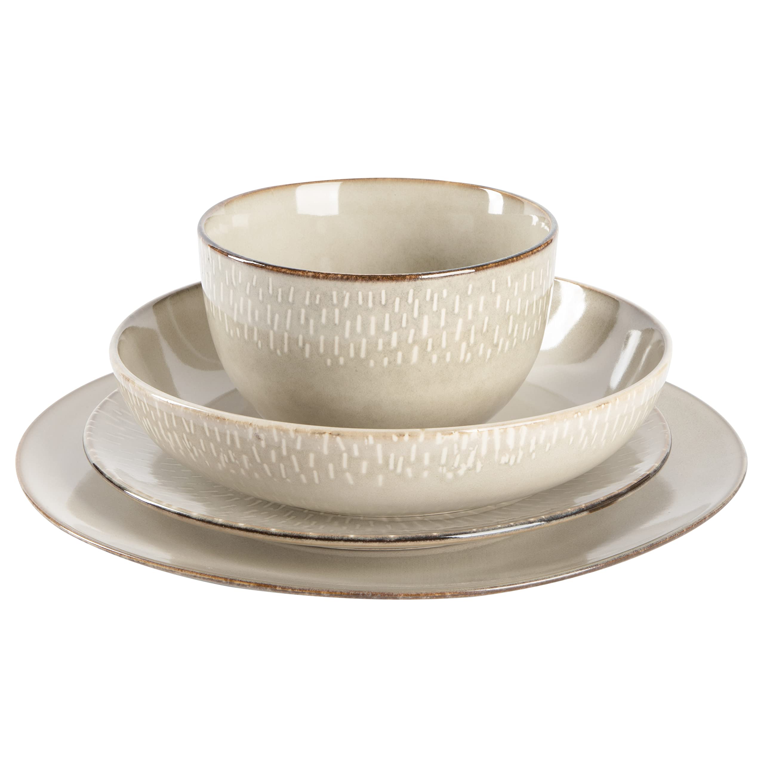 Angle. Dazzed Corner - 16 Piece Double Bowl Dinnerware Set, Service for 4 (16pcs) - Taupe.