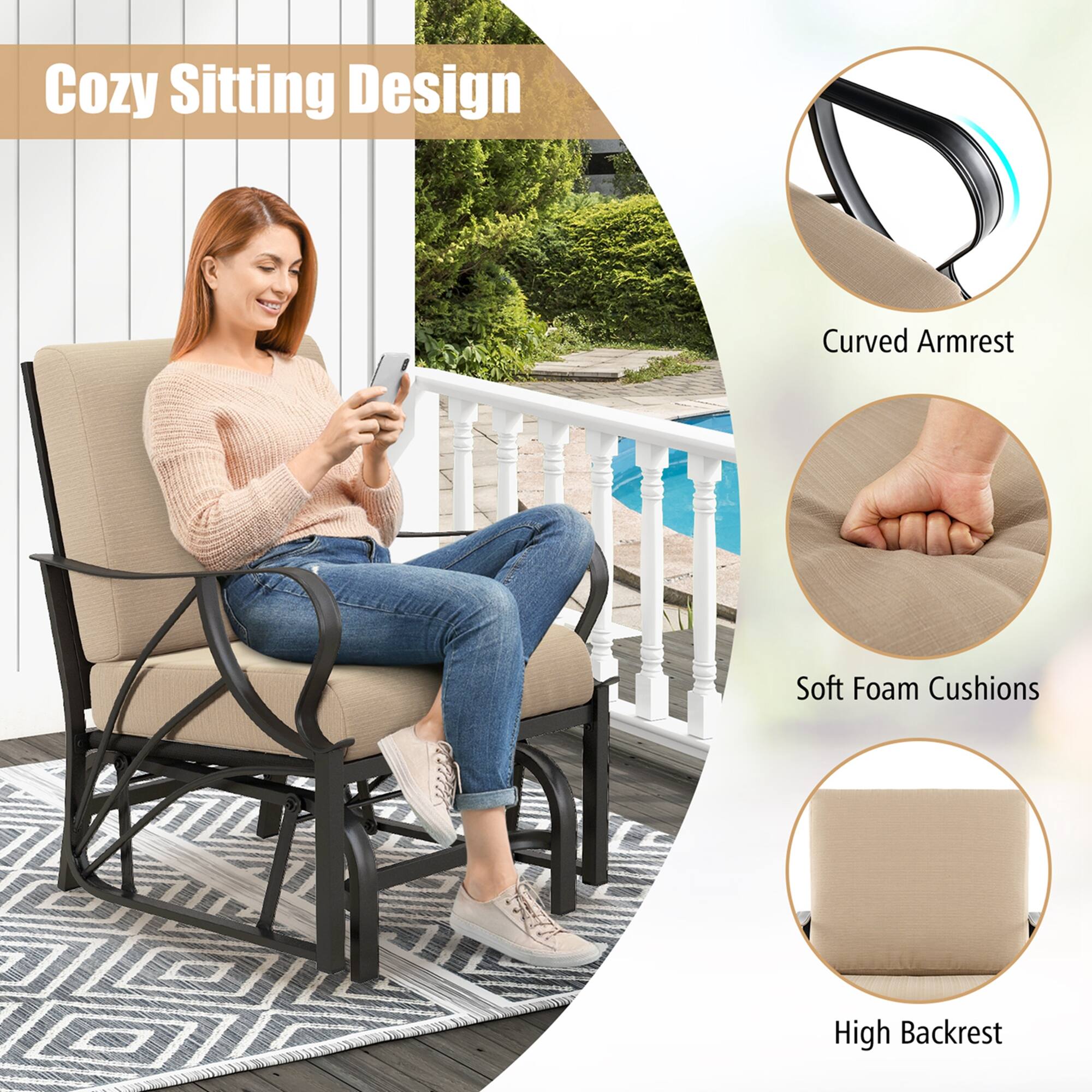 Cozy Sitting Design

- Curved Armrest
- Soft Foam Cushions
- High Backrest