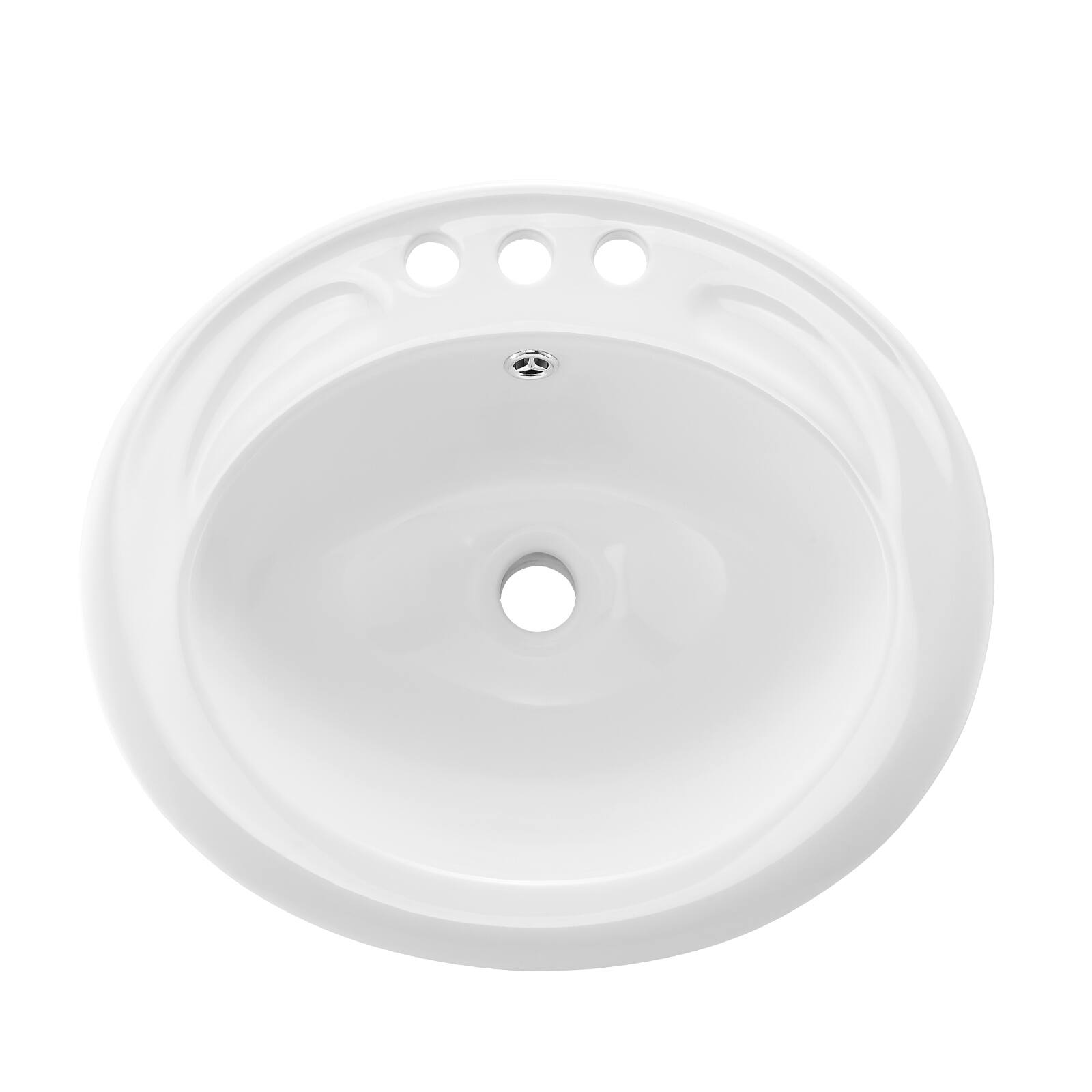 Alt View 5. VEVOR - Semi Recessed Bathroom Sink, 19.09 x 16.73 Inch Oval White Ceramic Vessel Sink with Overflow Hole and 3 Faucet Holes - White.