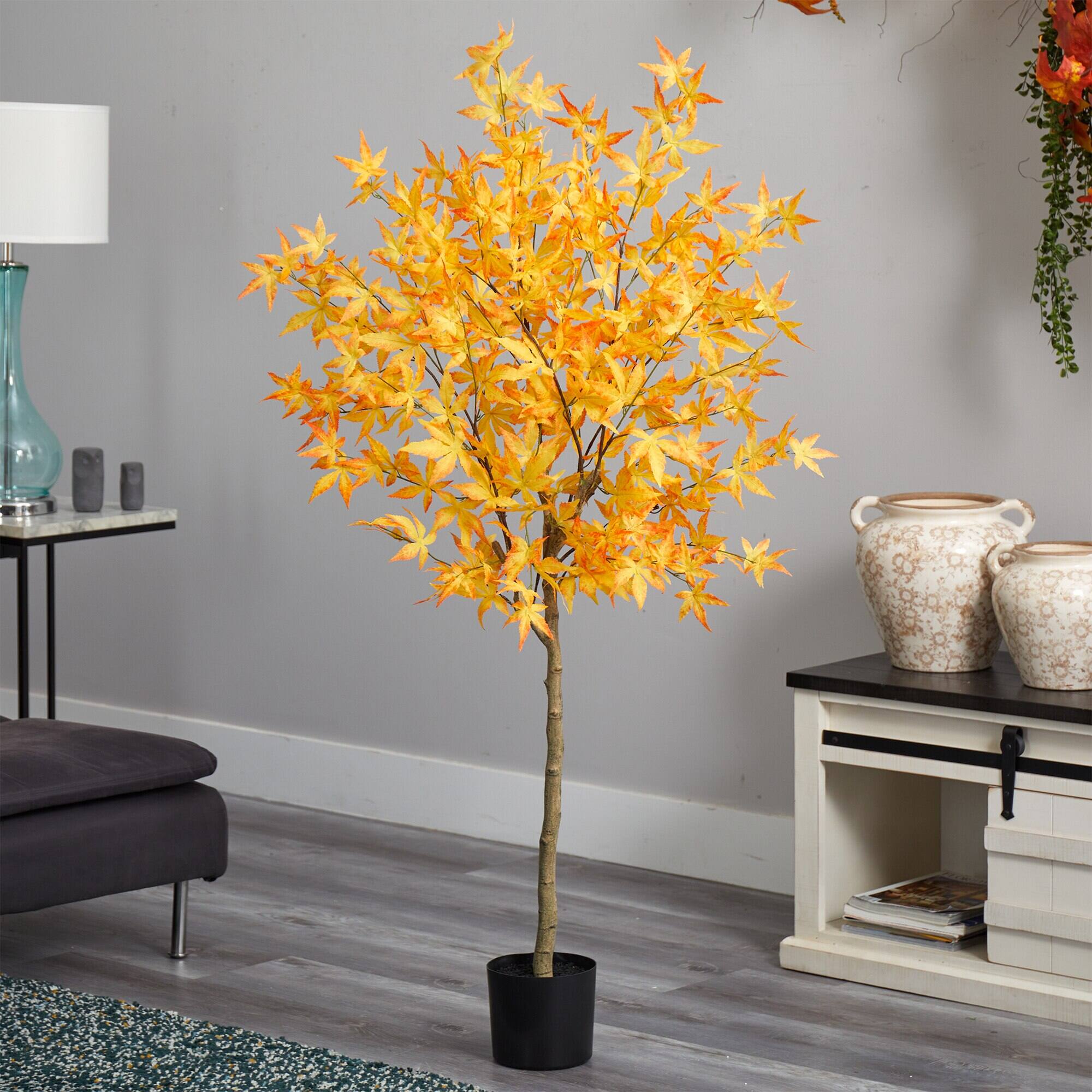 Left. BreeBe - 5' Autumn Maple Artificial Fall Tree - Yellow.