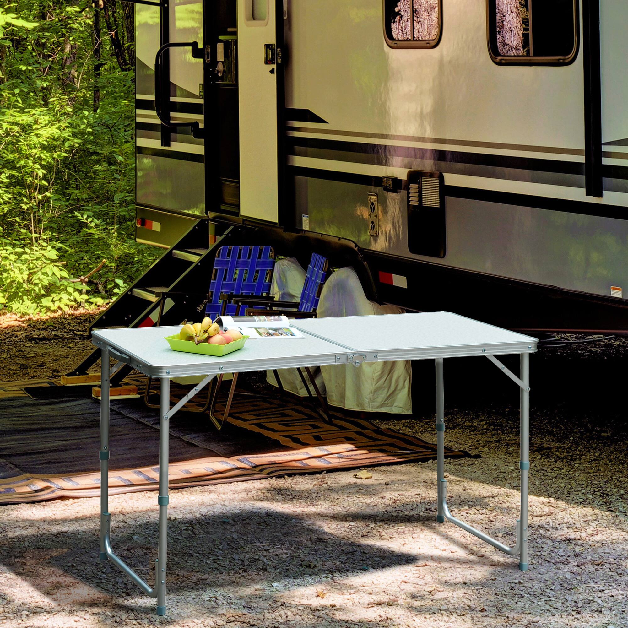 Alt View 1. Outsunny - 47" Folding Camping Table with Height Adjustability, Lightweight Portable Table with Carry Handle - Silver.