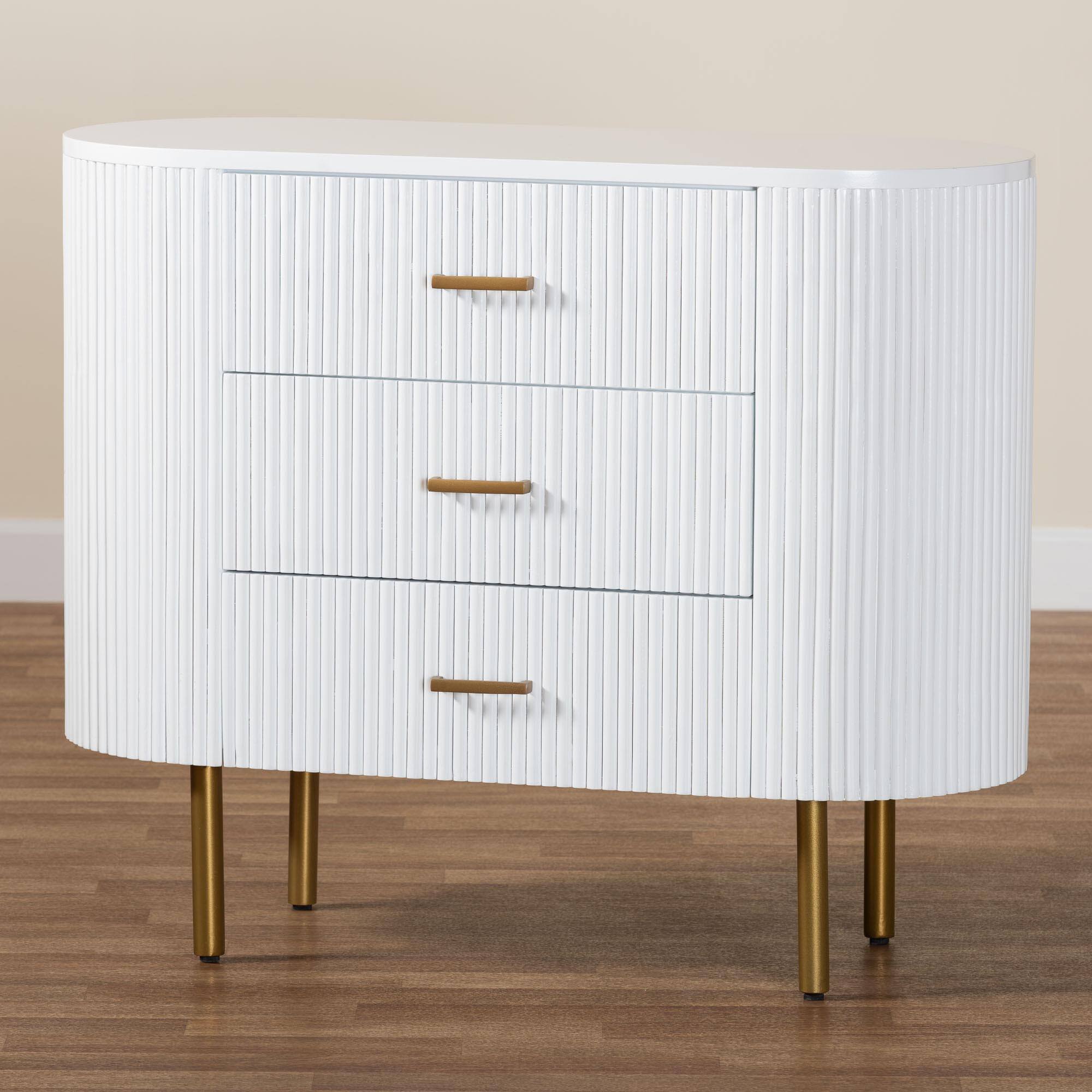 Alt View 6. bali & pari - Beyla Mid-Century Fluted Wood and Gold Metal 3-Drawer Dresser - White/Gold.
