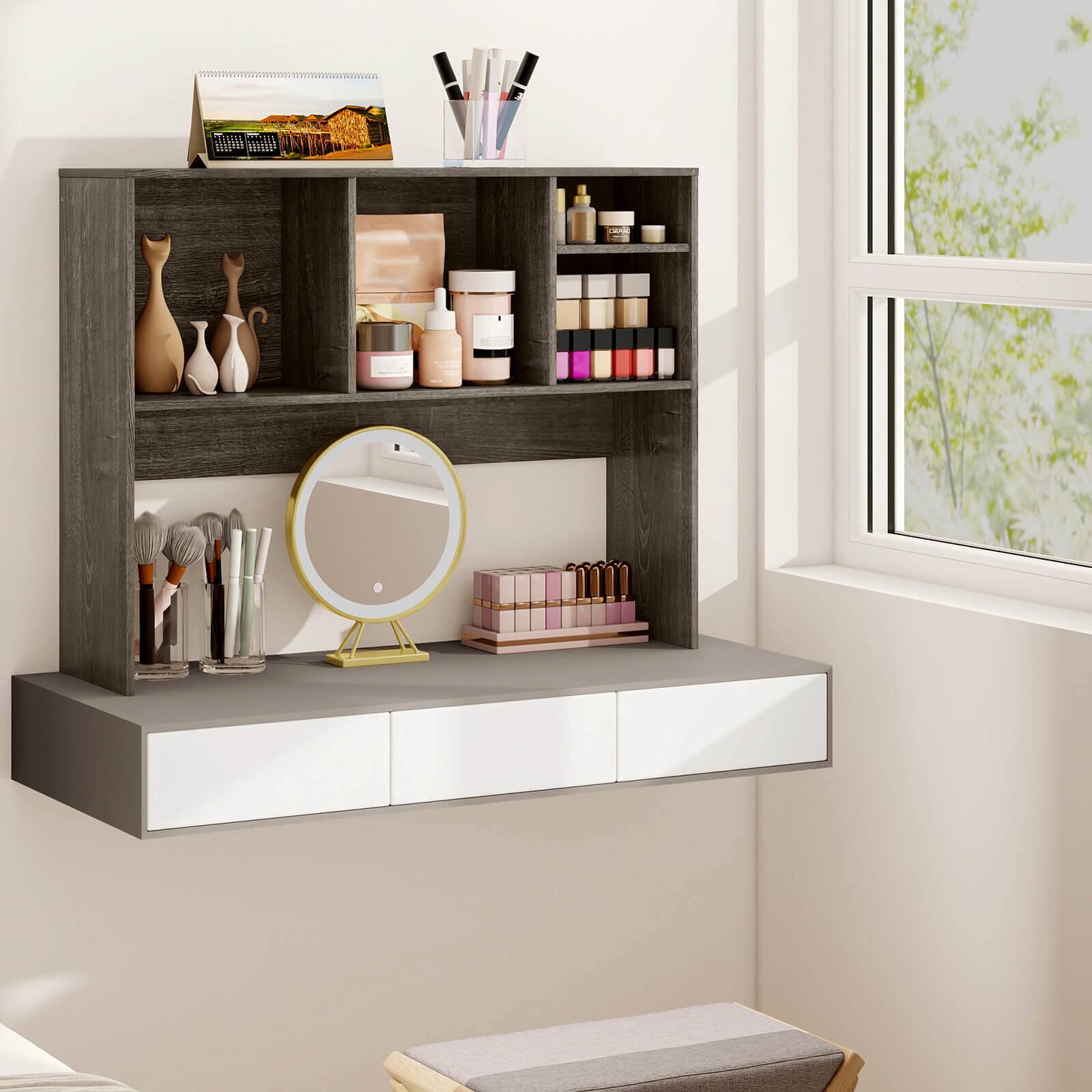 Alt View 3. Costway - Costway Computer Desktop Bookcase Countertop Storage Bookshelf Organizer with 4 Cubbies - Oak.