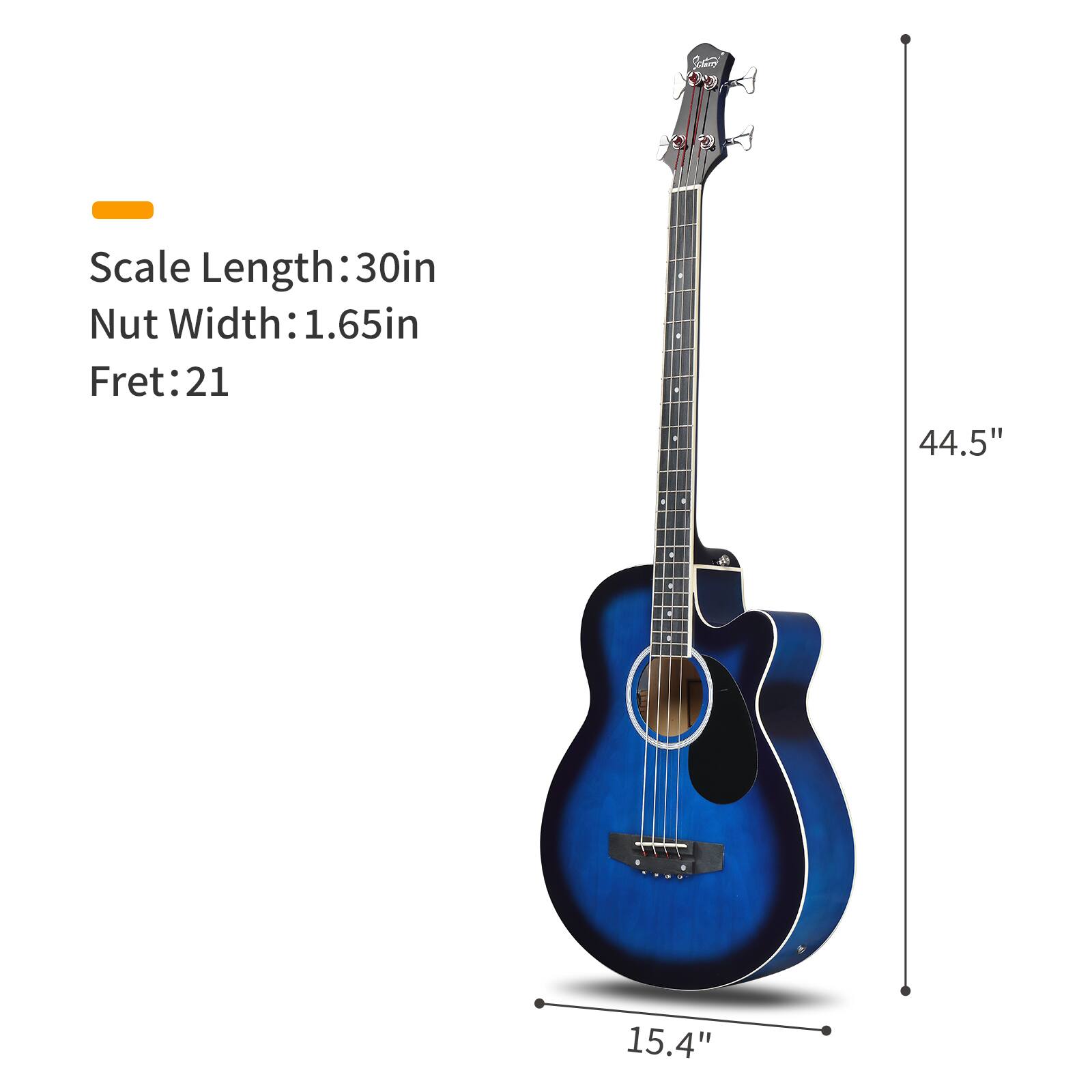 Scale Length: 30in  
Nut Width: 1.65in  
Fret: 21  

44.5"  
15.4"
