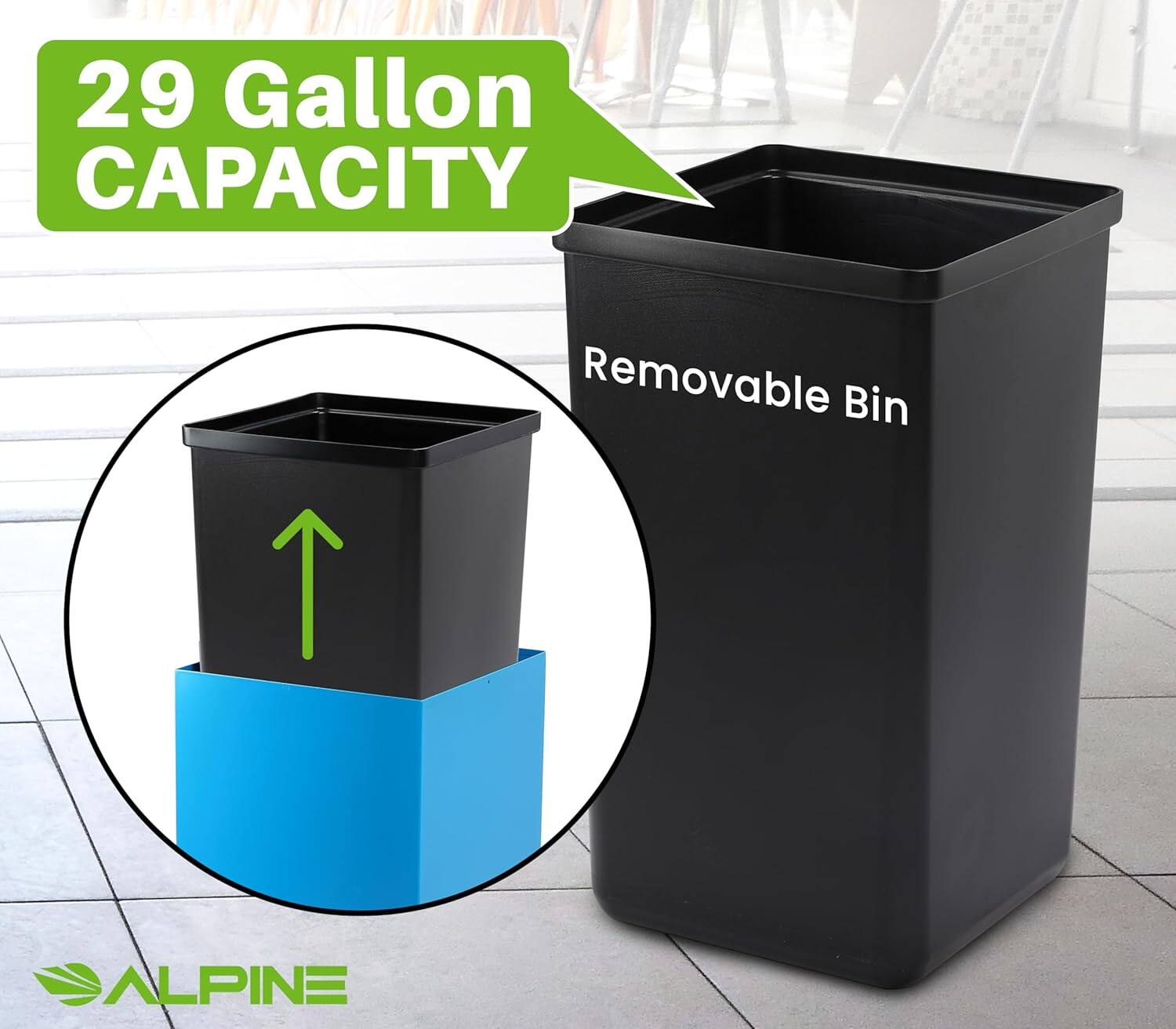 29 Gallon CAPACITY, Removable Bin, ALPINE