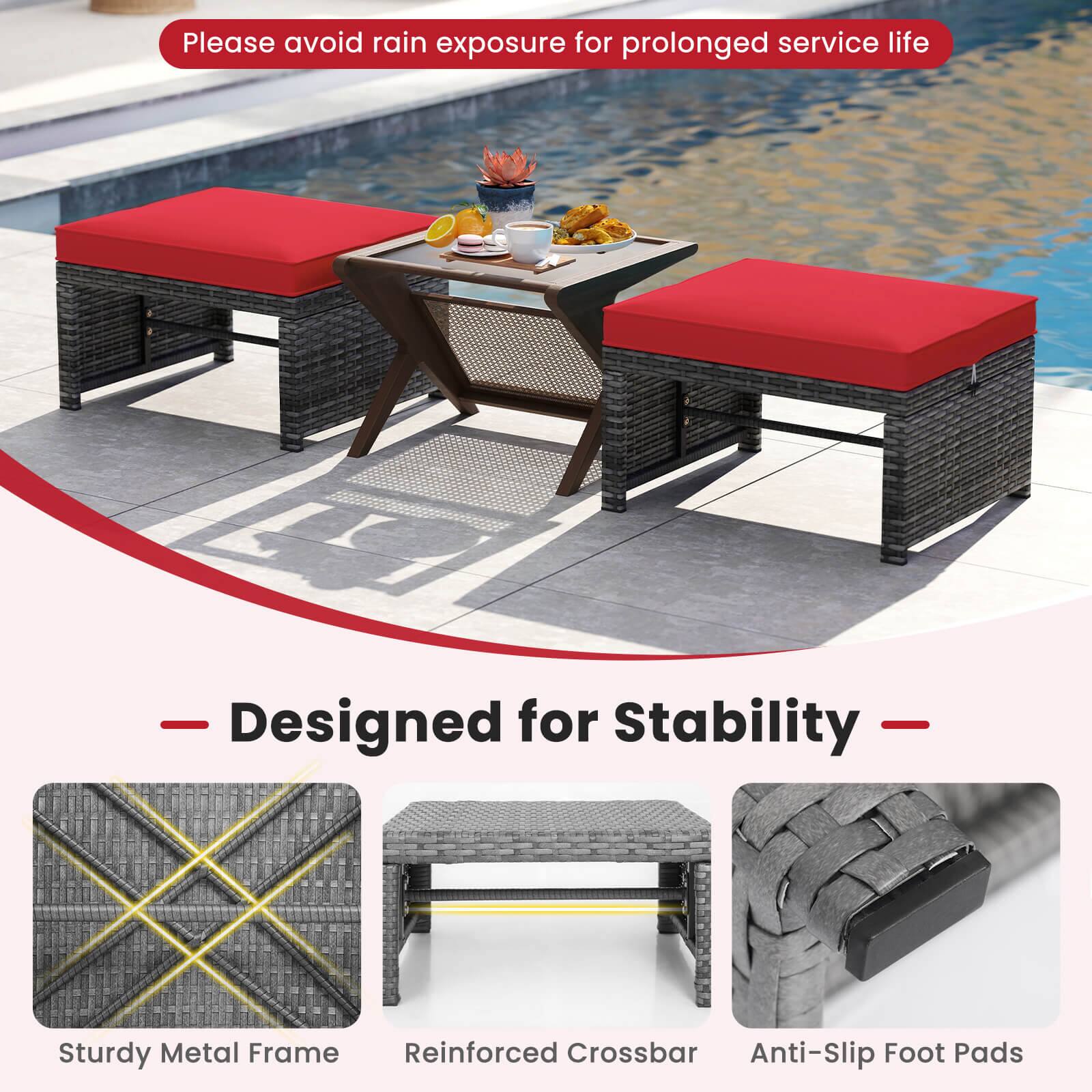 Please avoid rain exposure for prolonged service life

Designed for Stability

Sturdy Metal Frame
Reinforced Crossbar
Anti-Slip Foot Pads