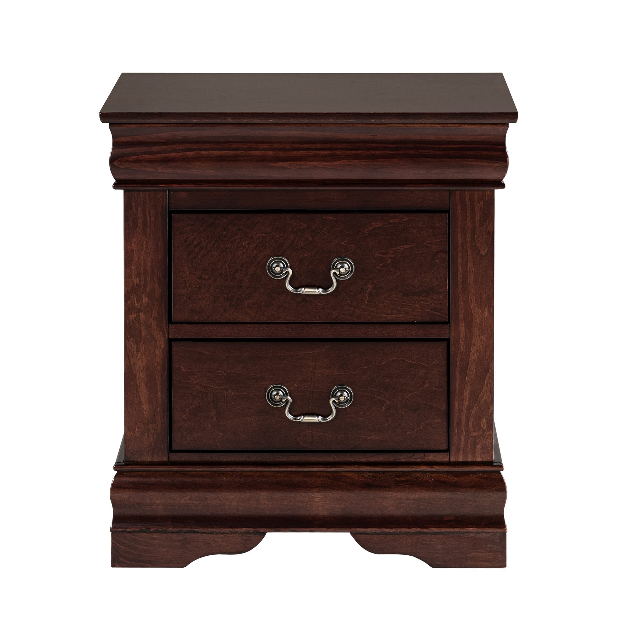 Vaczon - 21.5" Solid Wood Nightstand with Drawer, Wood Veneer Bedside Table with Nickel Bail Pulls - Dark Cherry