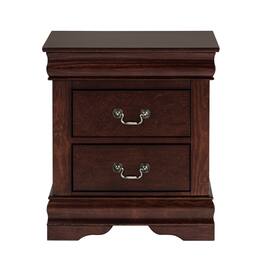 Vaczon - 21.5" Solid Wood Nightstand with Drawer, Wood Veneer Bedside Table with Nickel Bail Pulls - Dark Cherry