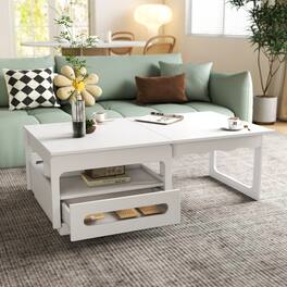 TinyHomie - 3 In 1 Deformed Coffee Table With Storage Cabinet For Living Dining Room - White