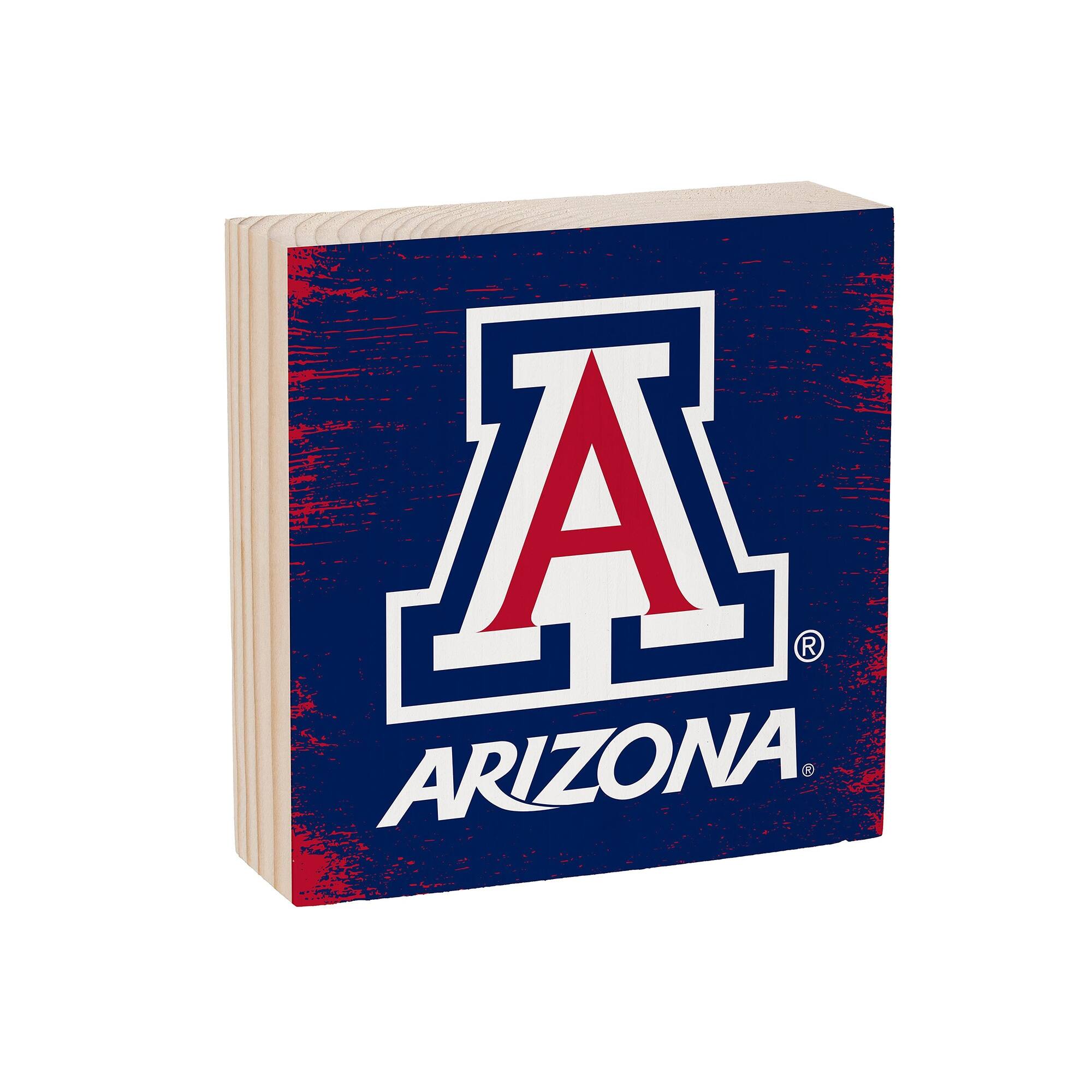 Alt View 1. Evergreen Enterprises - Arizona Wildcats 6" Square Fan Chant Wood Block Shelf Sign - Multicolor.