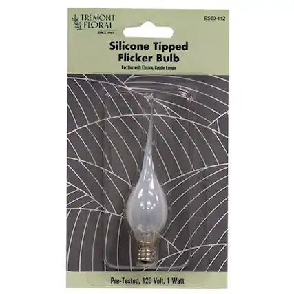 TREMONT FLORAL
Silicone Tipped Flicker Bulb
For Use with Electric Candle Lamps
Pre-Tested, 120 Volt, 1 Watt