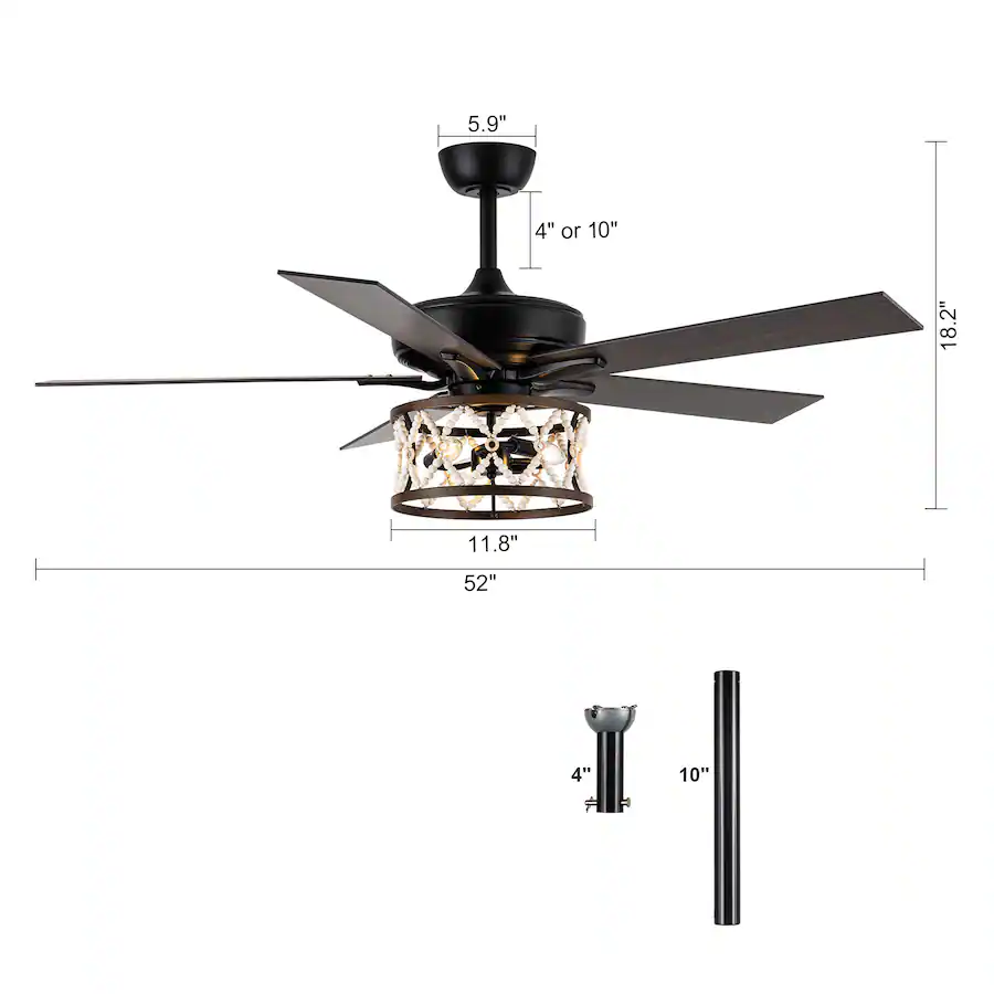 Parrot Uncle 52" Farmhouse Wooden Beaded 5 Reversible Blade Ceiling Fan ...
