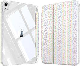 Fintie - Clear Case for iPad (A16) 11th Gen 11-inch / iPad 10th Gen 10.9" | Glittering Sparkly Shockproof Cover Shiny Back Shell - White Leopard