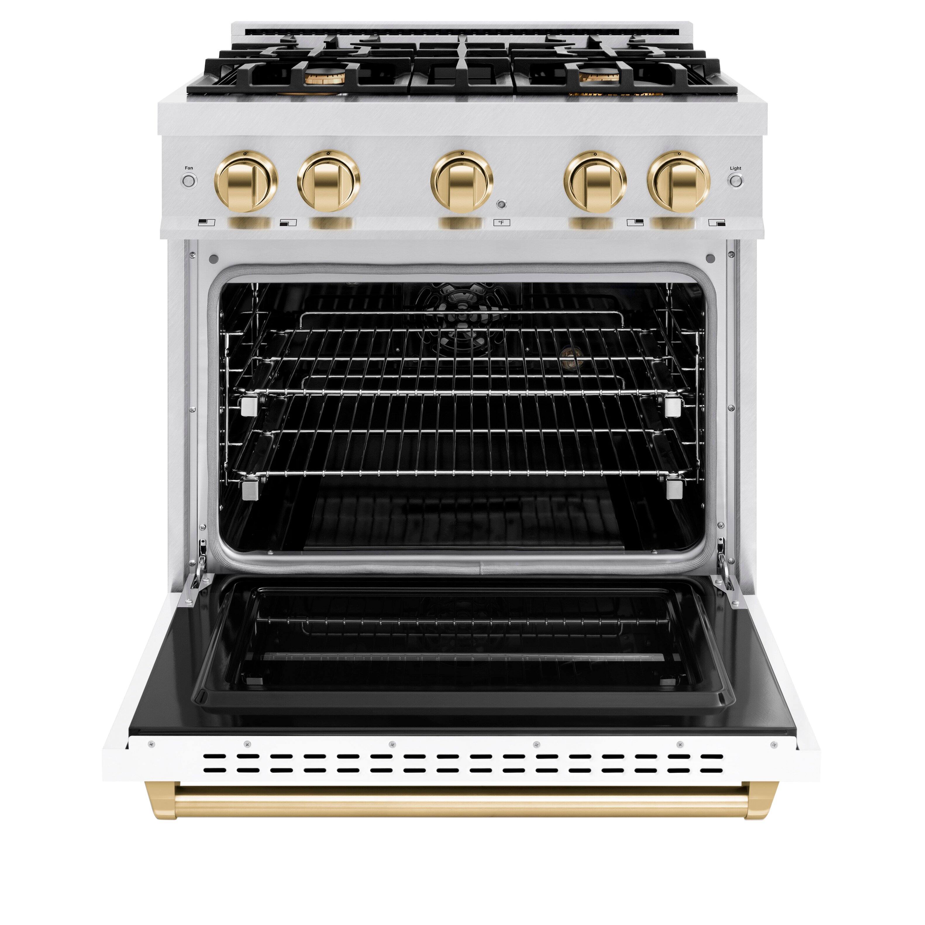 Alt View 1. ZLINE - ZLINE Autograph 30 in. Classic Dual Fuel Satin Steel Range w/ White & Gold Accents (CDRSZ-WM-30-G) - White.